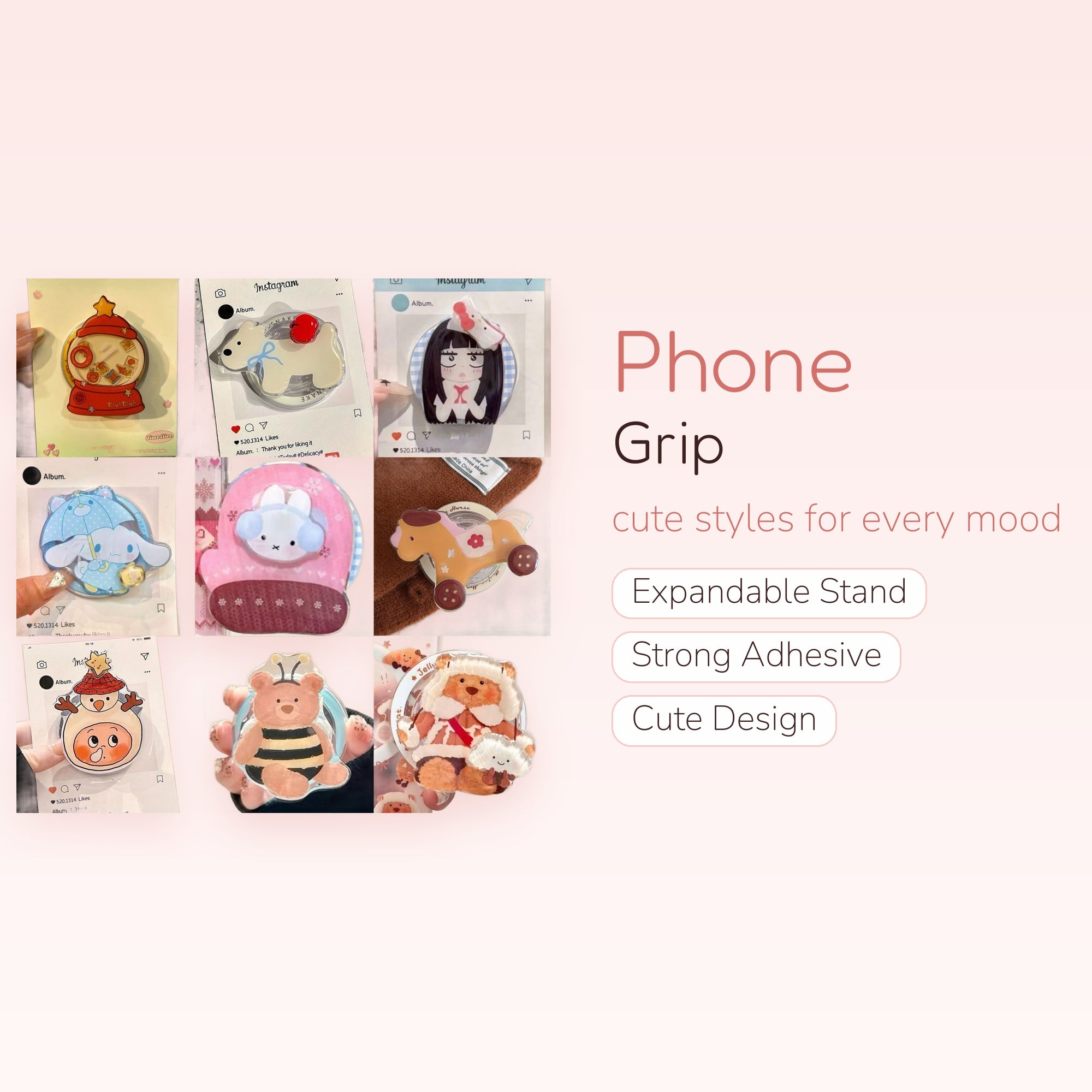 Cute Cartoon Character Phone Grip Collection | Kawaii Pop Socket Stand for Phones