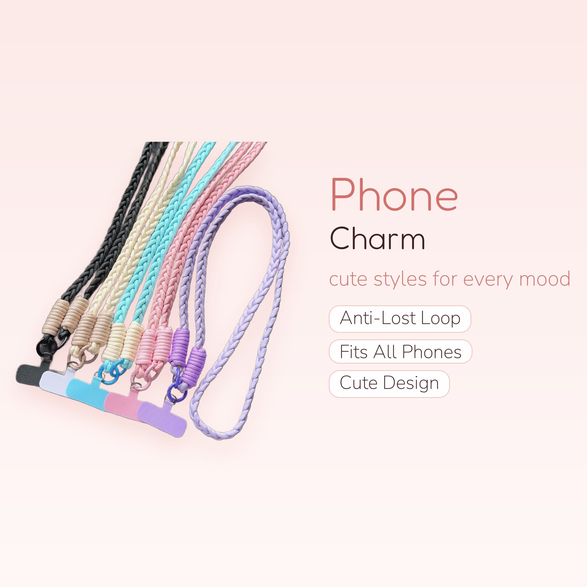 Braided Pastel Phone Lanyard Strap | Cute Woven Wristlet for Phone