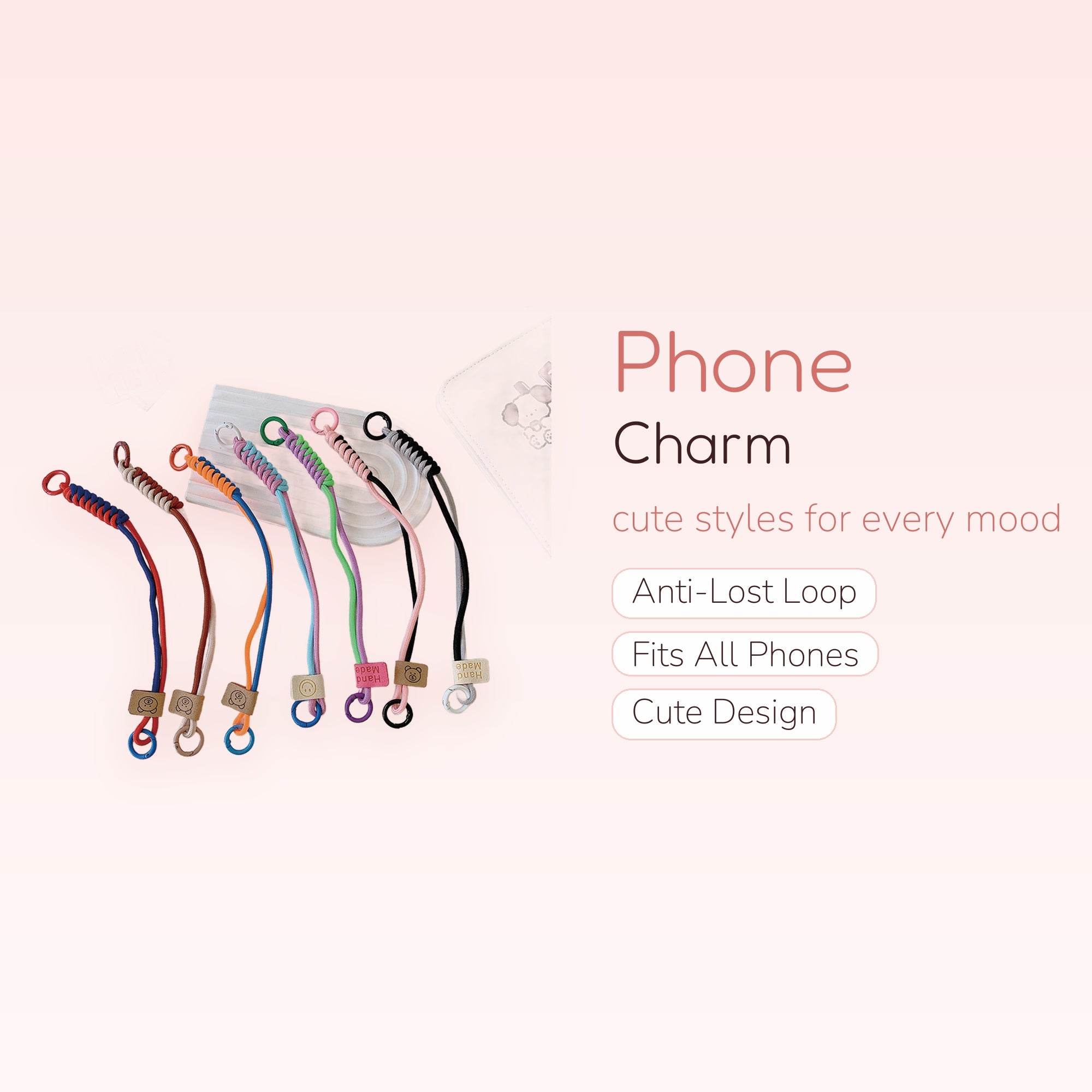 Colorful Braided Rope Phone Charm Straps | Aesthetic Wrist Lanyards with Bear Tags