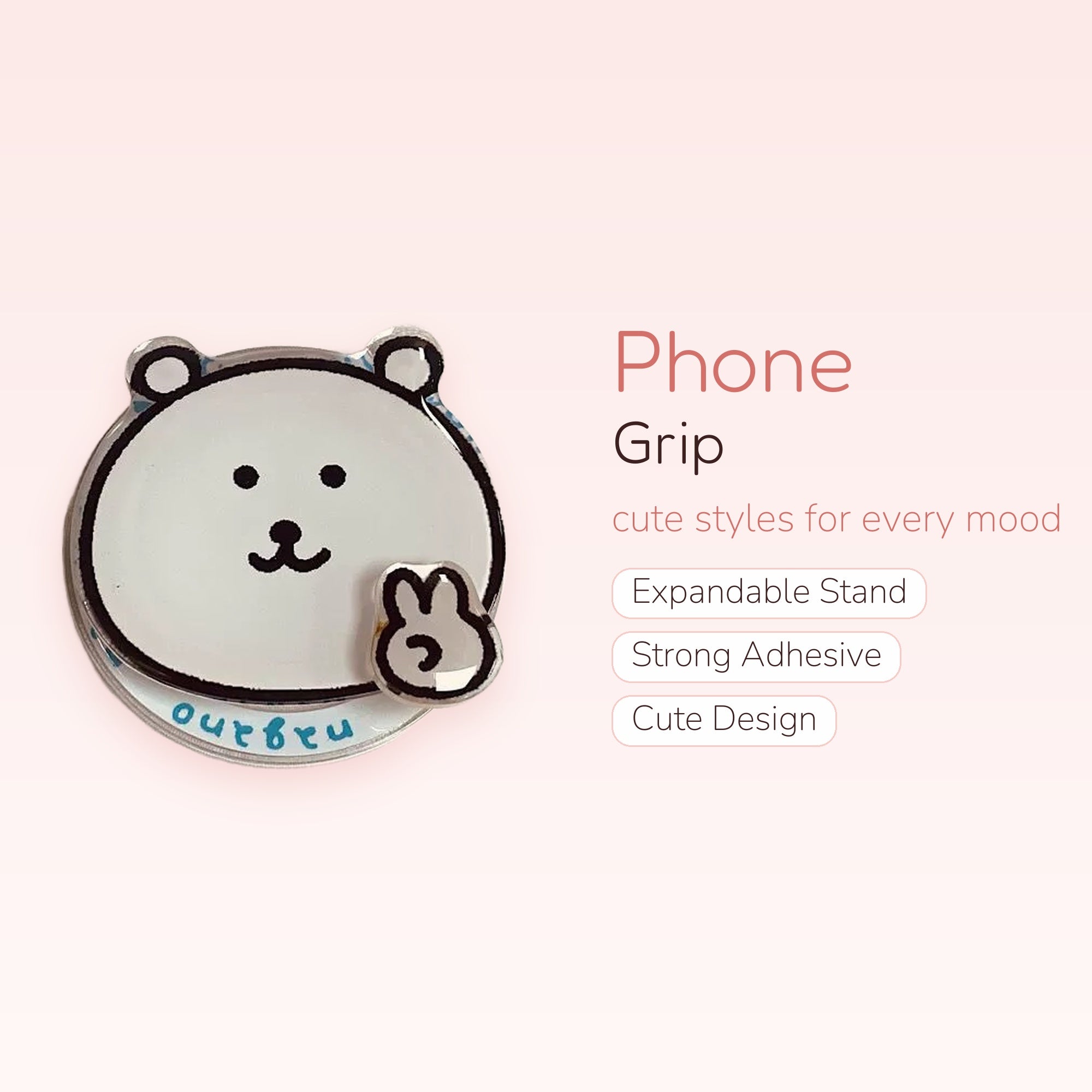 Cute White Bear Phone Grip | Kawaii Pop Socket Stand with Bunny