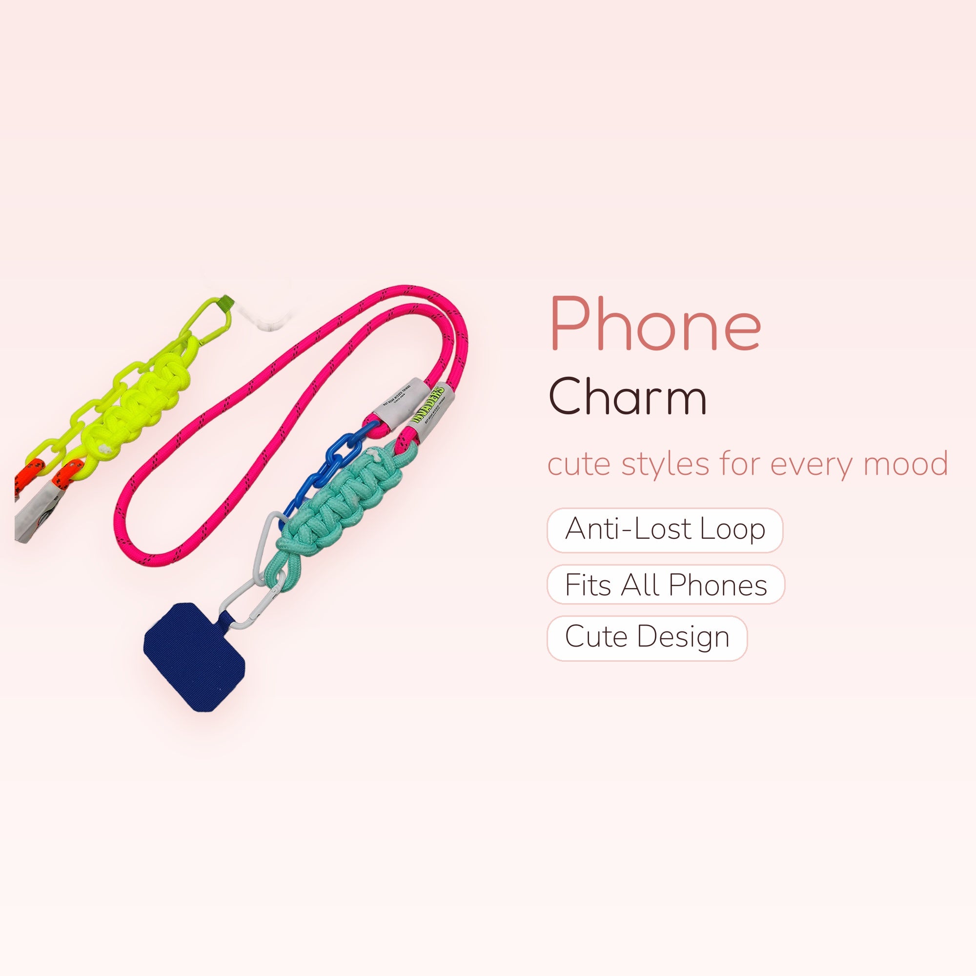 Neon Pink & Green Paracord Phone Lanyard | Y2K Sporty Crossbody Phone Strap