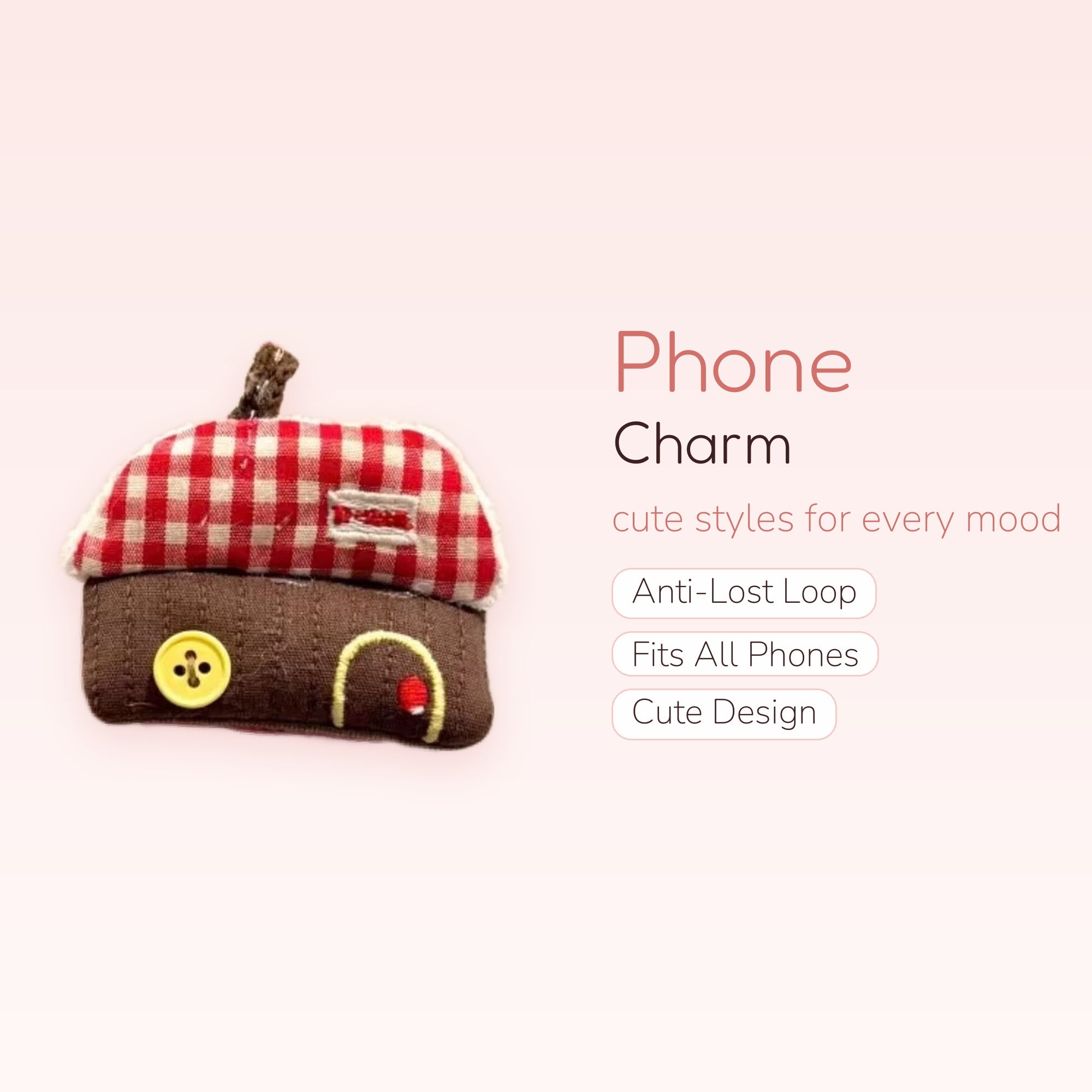 Cute Plaid House Phone Charm | Kawaii Fabric Cottage Phone Accessory