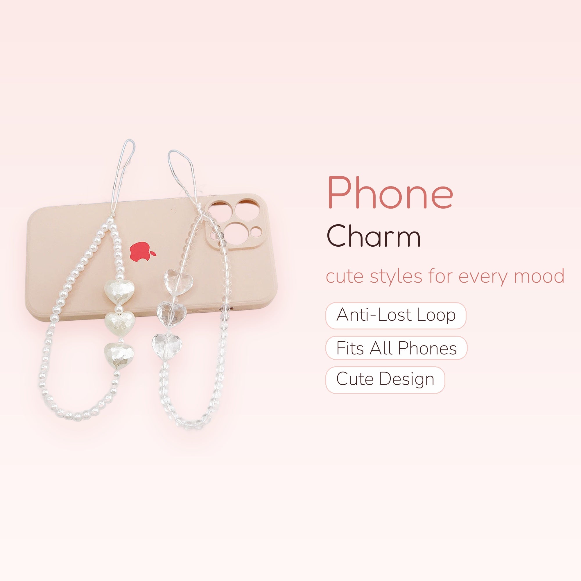 Crystal Crush — Clear Heart Beaded Phone Charm Wrist Strap