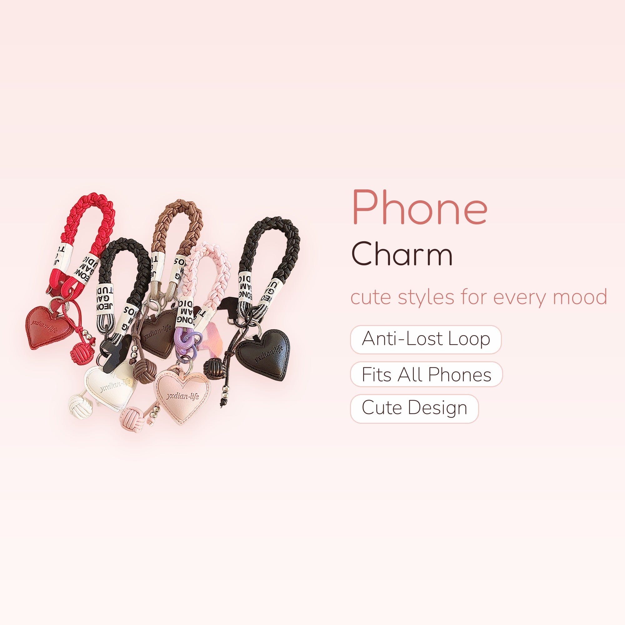 Braided Rope Heart Phone Charm | Aesthetic Wrist Lanyard Strap