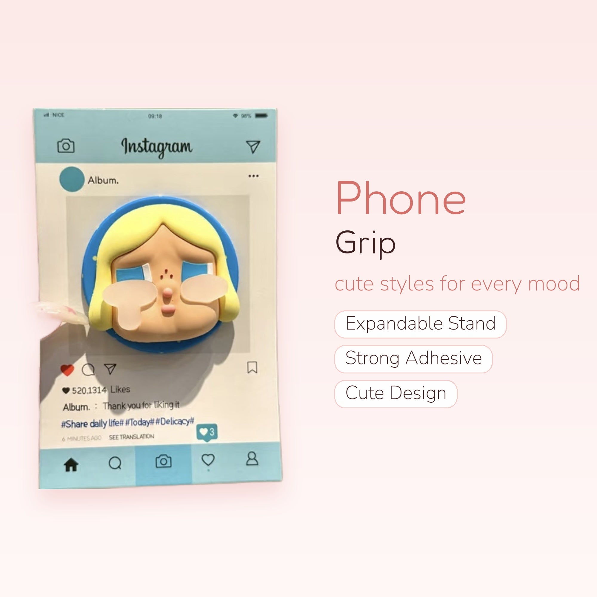 Kawaii Crying Girl Instagram Phone Grip | Cute Blue Pop Socket Stand