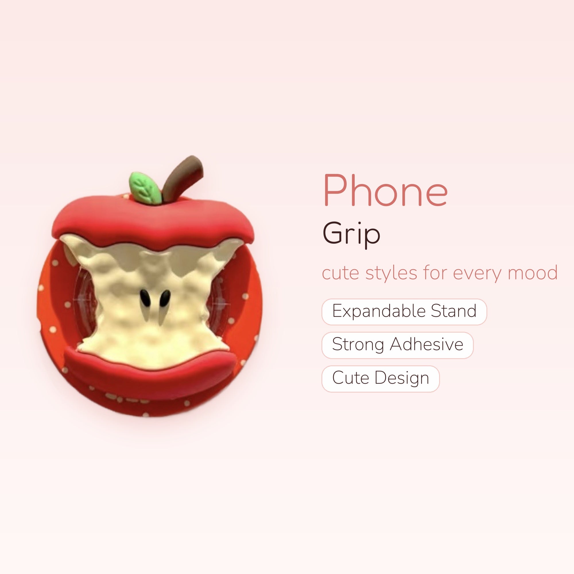 Bitten Red Apple Phone Grip | Kawaii Fruit Pop Socket Stand