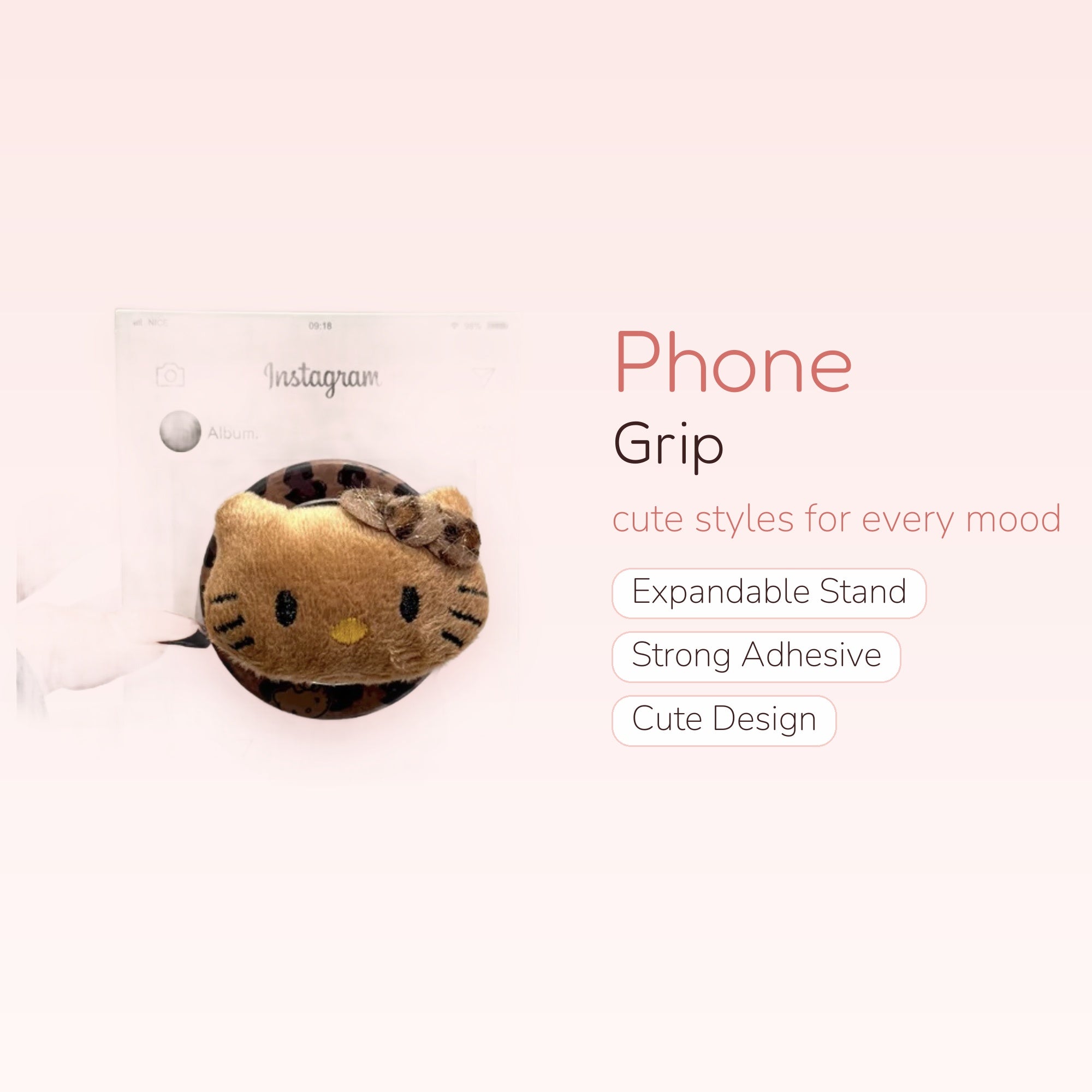 Cute Hello Kitty Leopard Print Phone Grip | Kawaii Pop Socket Stand
