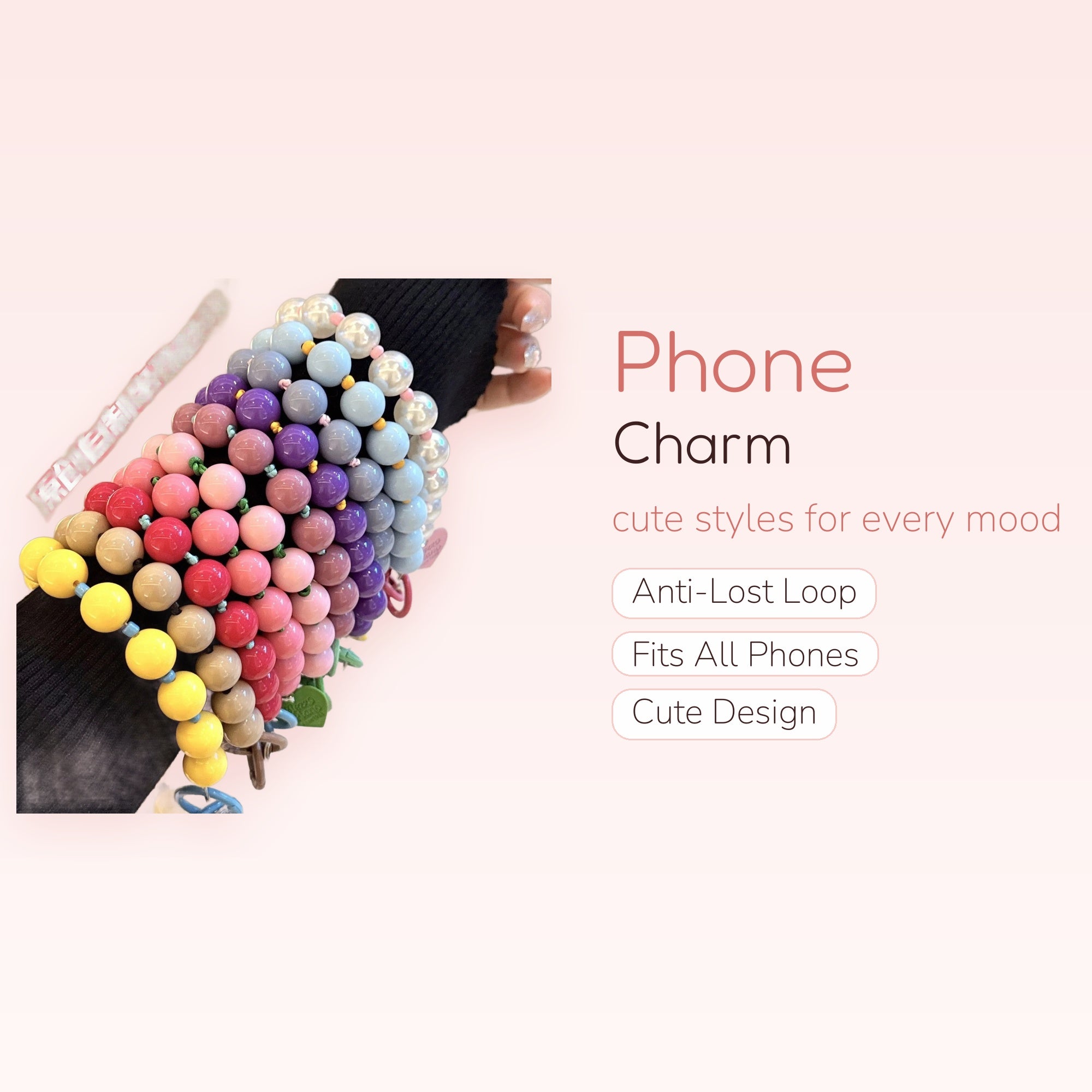 Rainbow Pastel Beaded Phone Charm Strap | Aesthetic Gradient Wrist Lanyard
