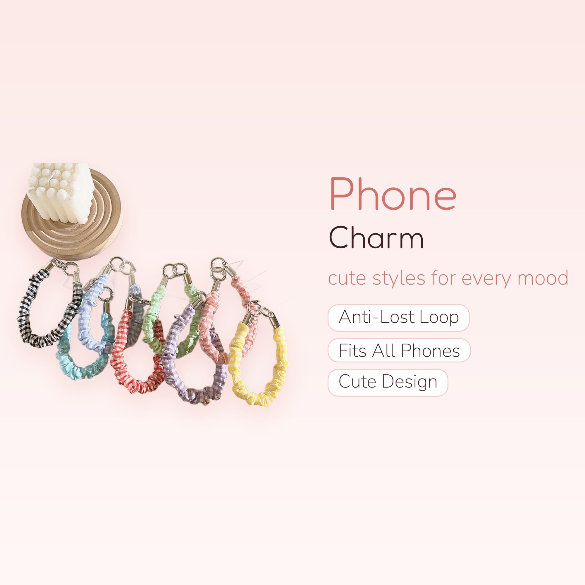 Gingham Checkered Scrunchie Phone Charm | Cute Wrist Strap Lanyard