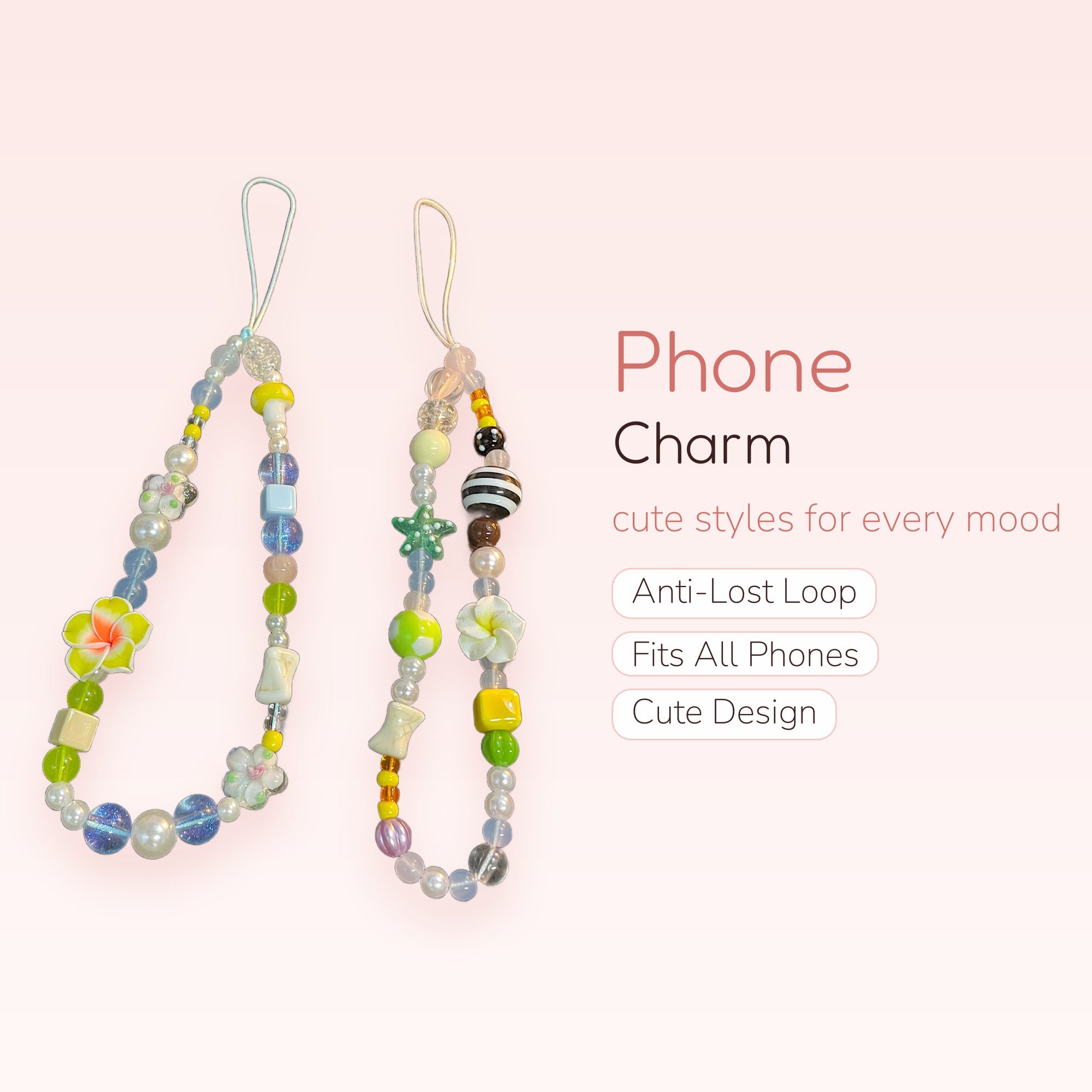 Pastel Beaded Phone Charm Strap | Kawaii Flower & Star Wrist Lanyard
