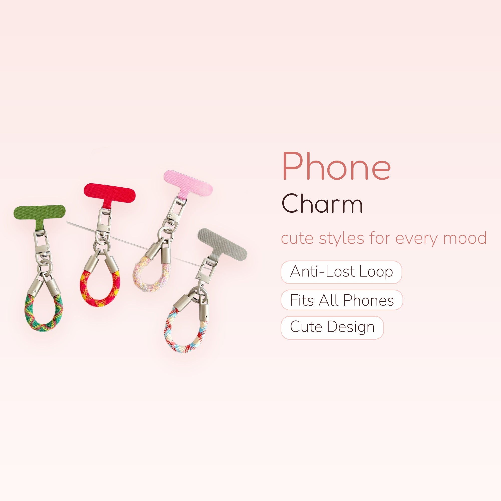 Colorful Braided Rope Phone Charm | Aesthetic Wrist Lanyard with Metal Clasp