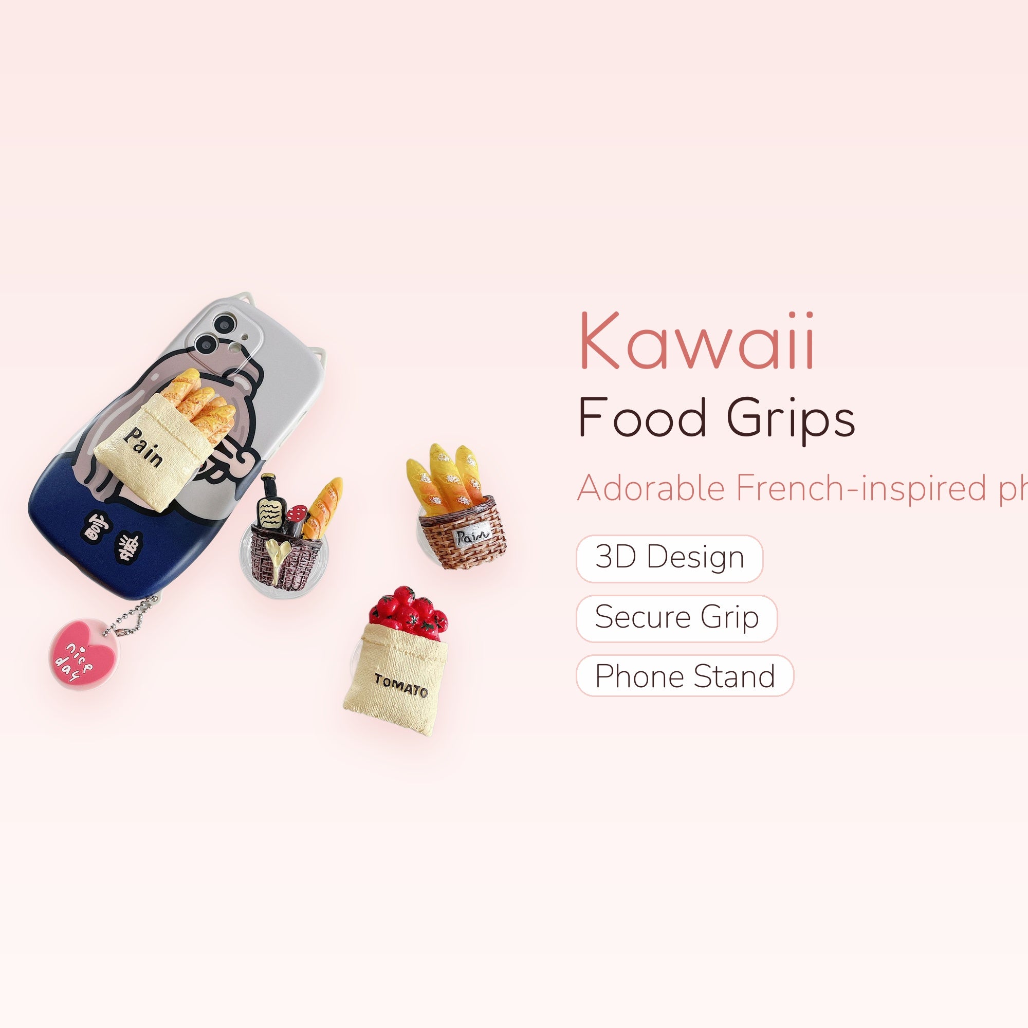 Kawaii French Bread & Picnic Phone Grips | Cute Food Phone Stands