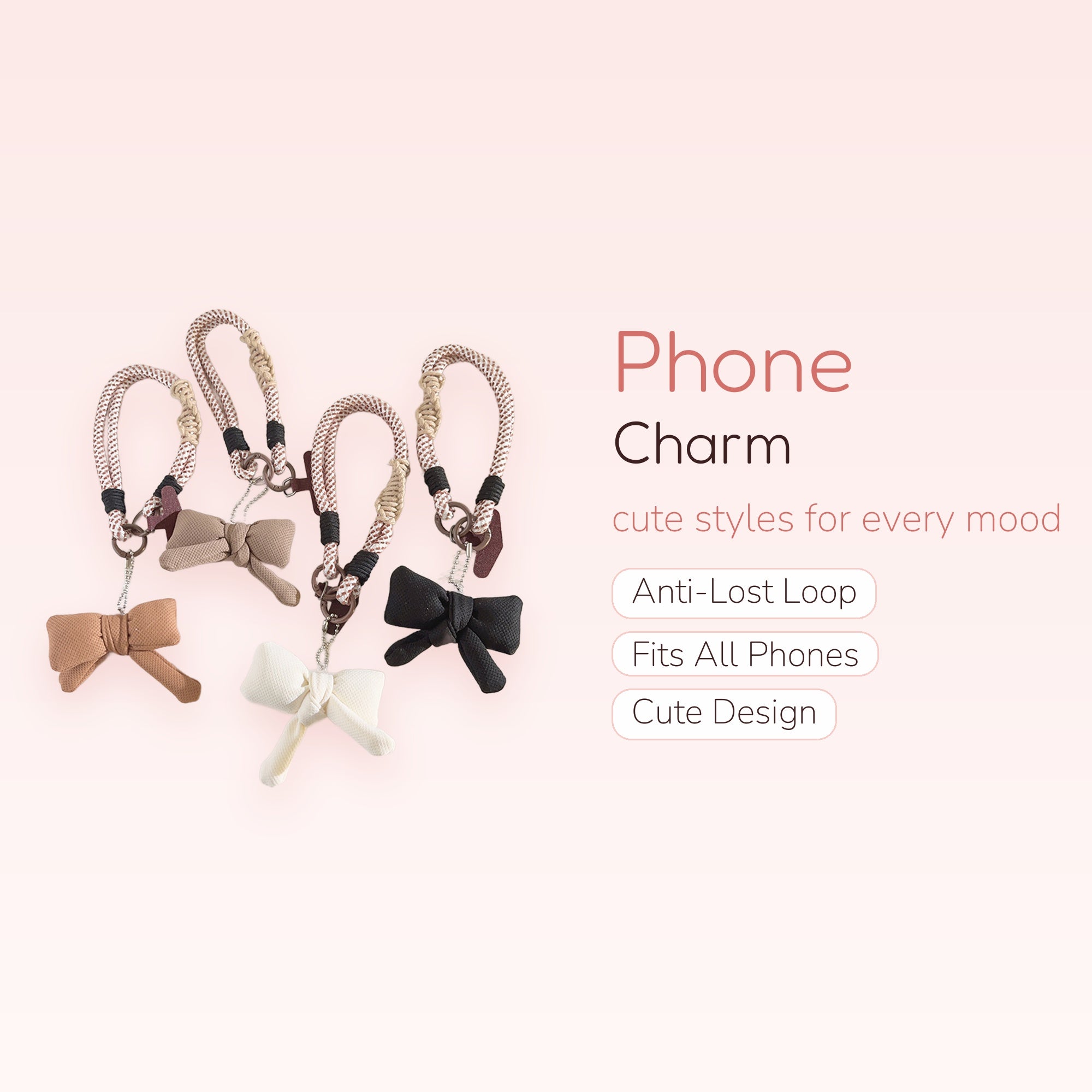 Cute Bowknot Rope Phone Charm | Aesthetic Woven Wrist Strap Lanyard