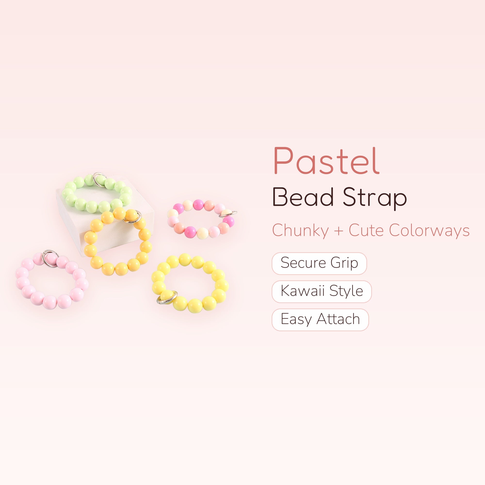 Chunky Bead Phone Charm Strap | Pastel Wrist Lanyard Keychain