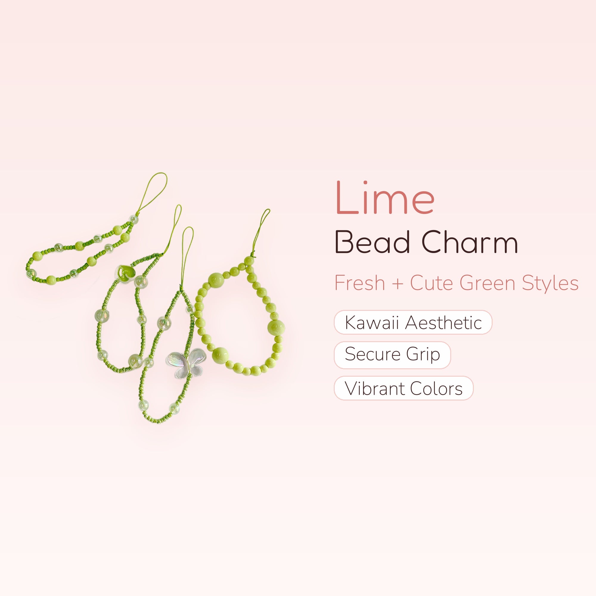 Lime Green Beaded Phone Charm Strap | Kawaii Wrist Lanyard