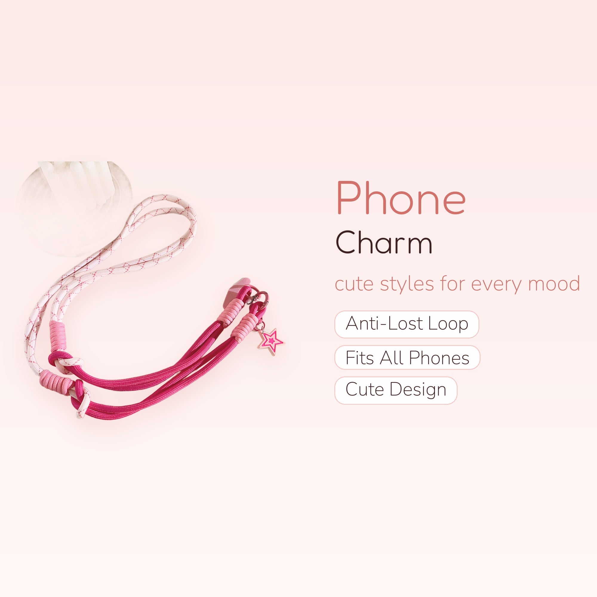 Pink & Hot Pink Star Phone Lanyard | Aesthetic Crossbody Strap