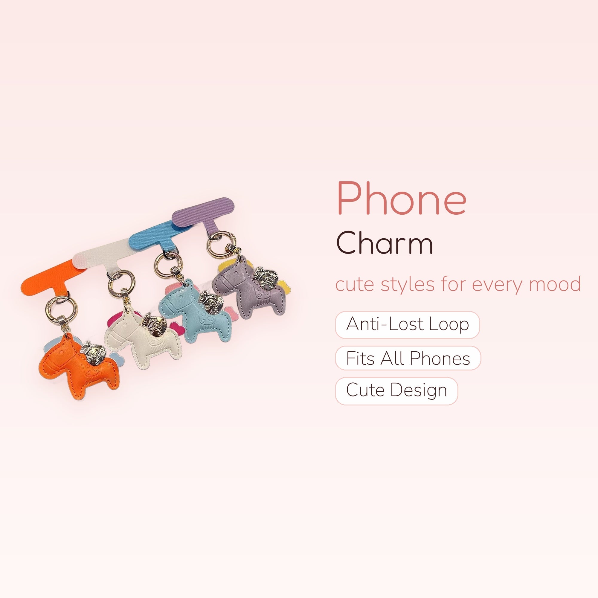 Cute Horse Leather Phone Charm | Pastel Animal Keyring Phone Strap