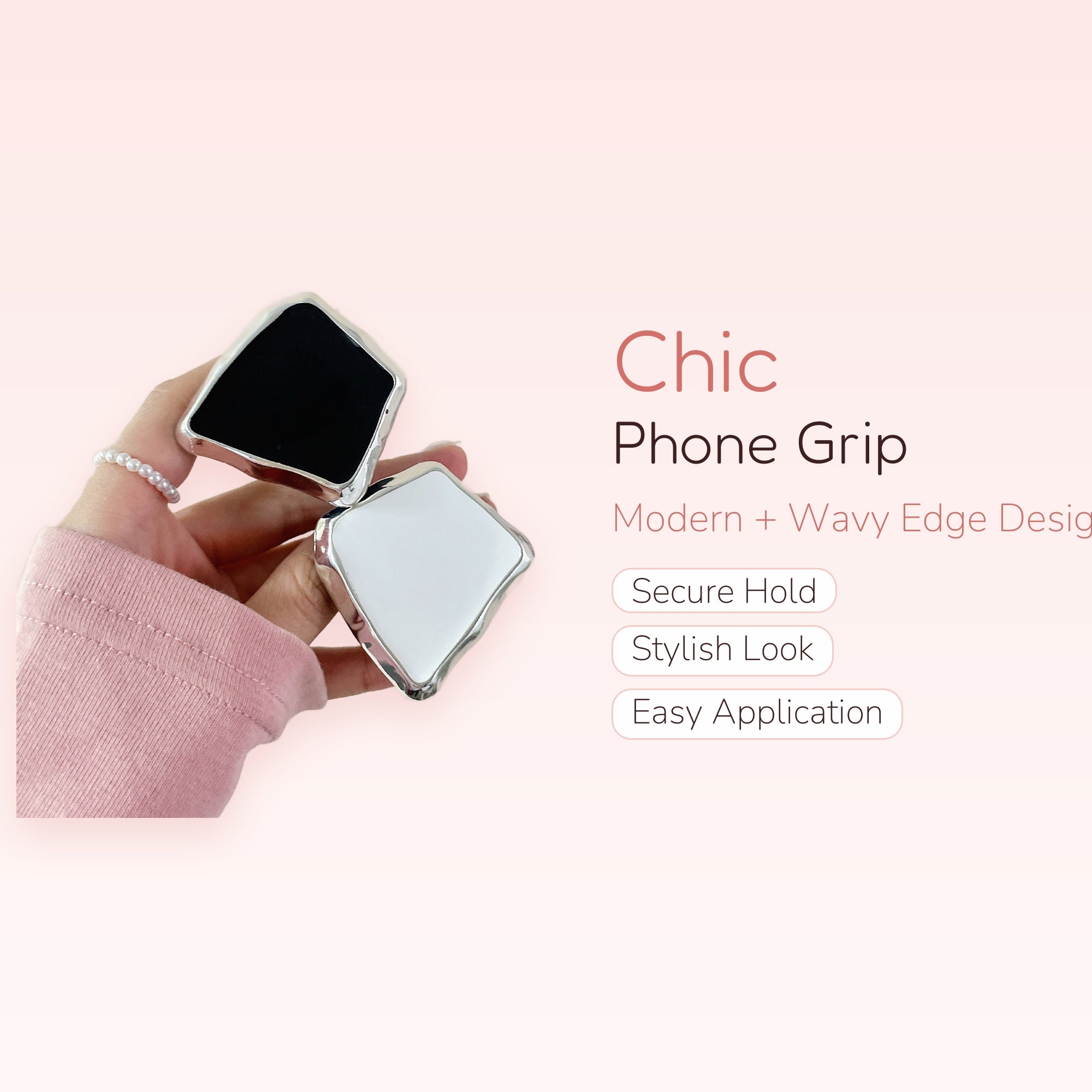 Chic Wavy Edge Phone Grip | Black & White Pop Socket
