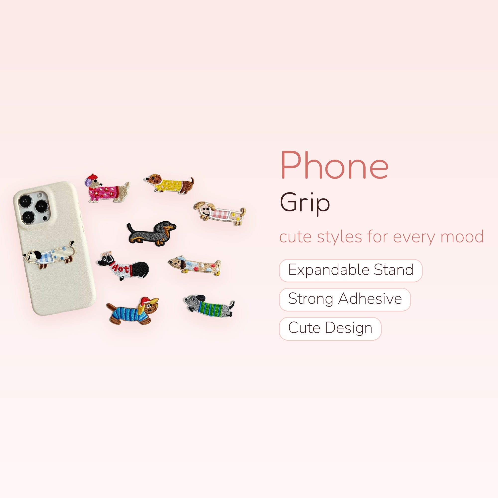 Cute Dachshund Dog Embroidered Iron-On Patches | Kawaii Animal Appliques for Phone Cases