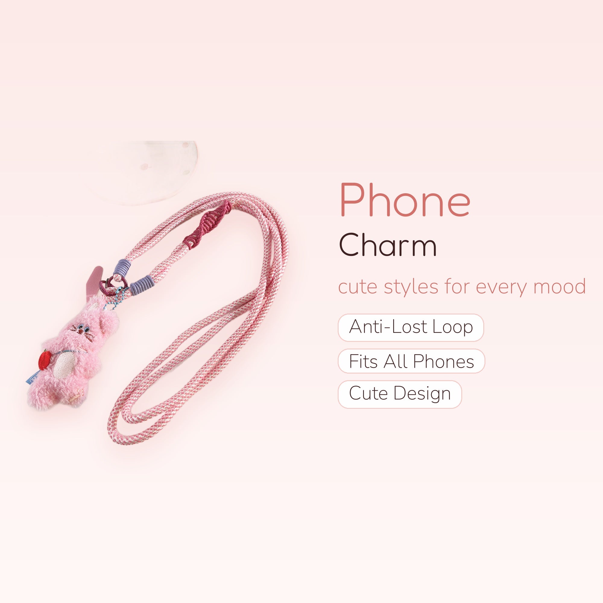 Kawaii Pink Bunny Phone Lanyard | Fluffy Plush Rabbit Neck Strap