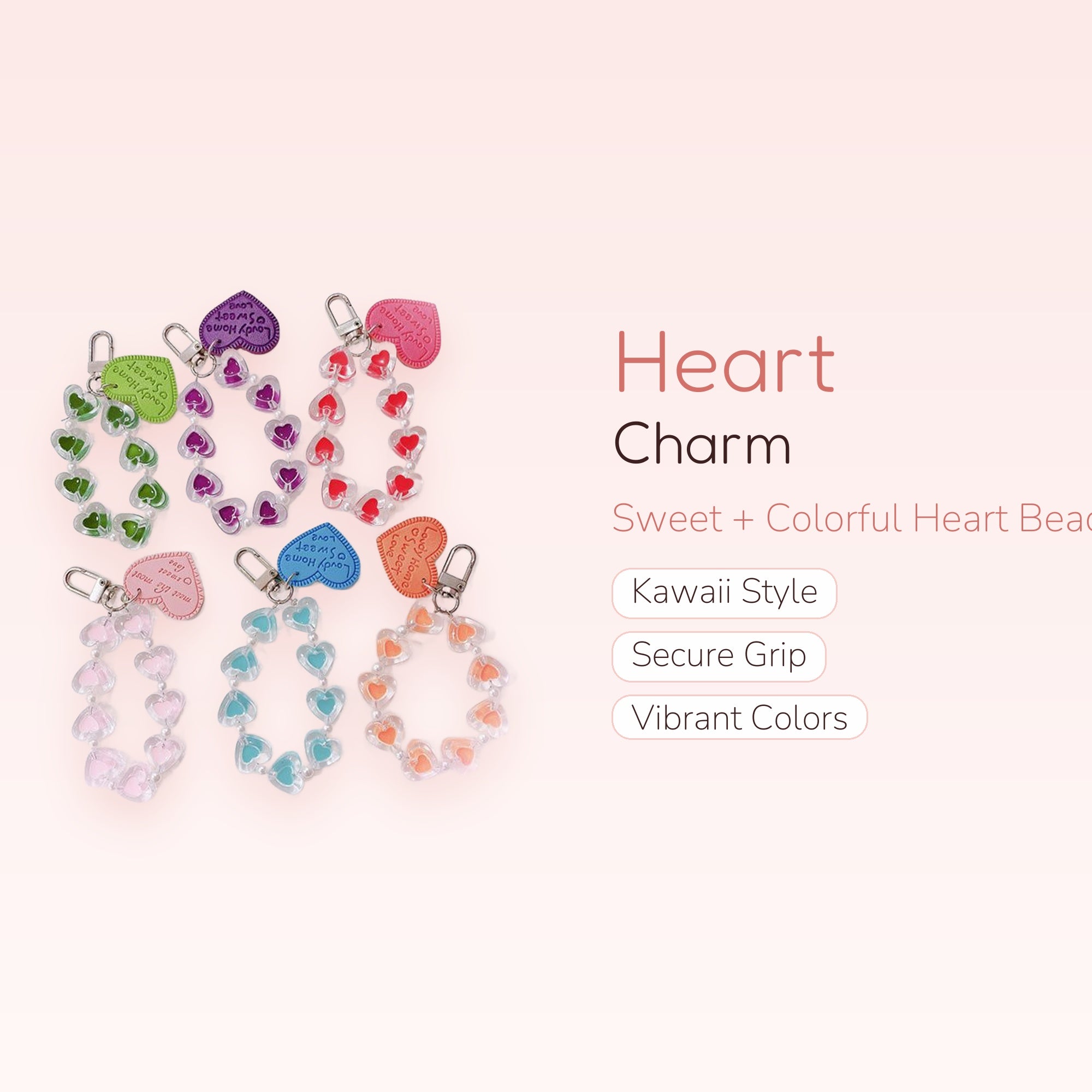 Cute Heart Bead Phone Charm Strap | Sweet Acrylic Wrist Lanyard