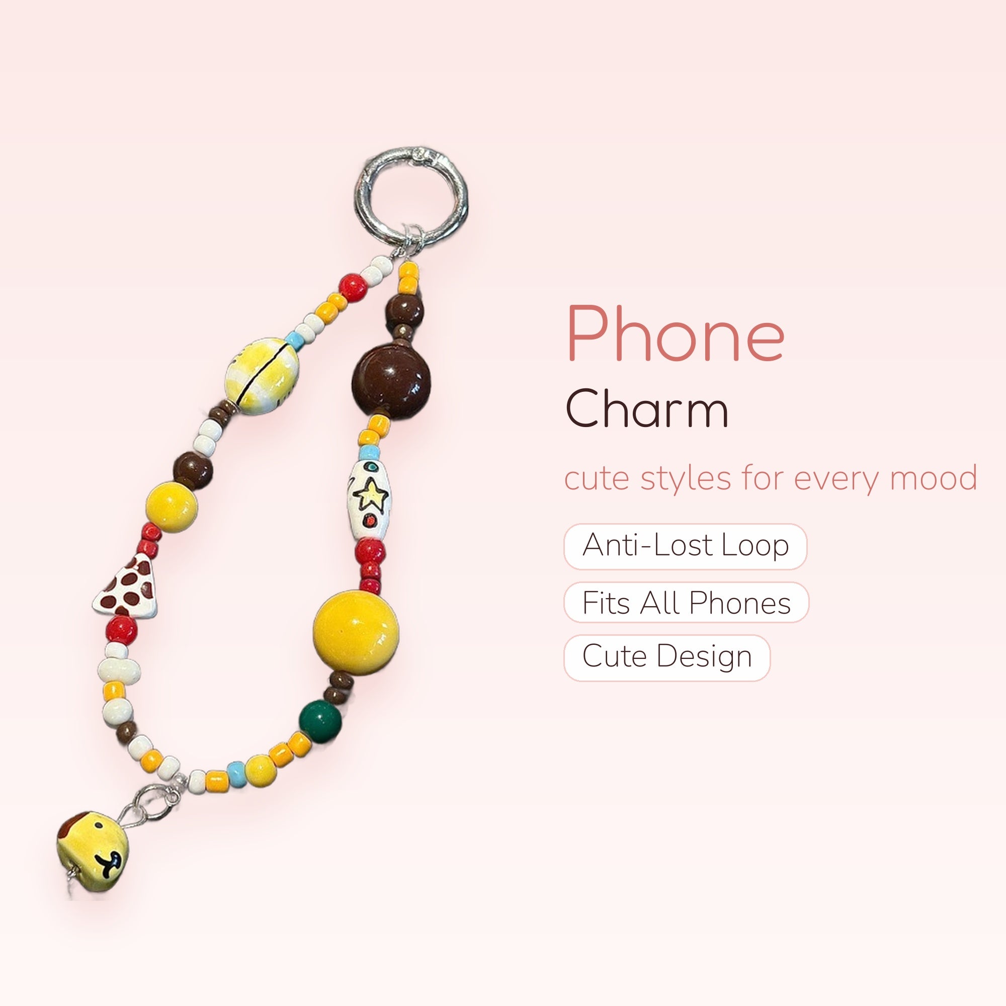 Aesthetic Beaded Phone Charm Strap | Colorful Clay Bead Wrist Lanyard