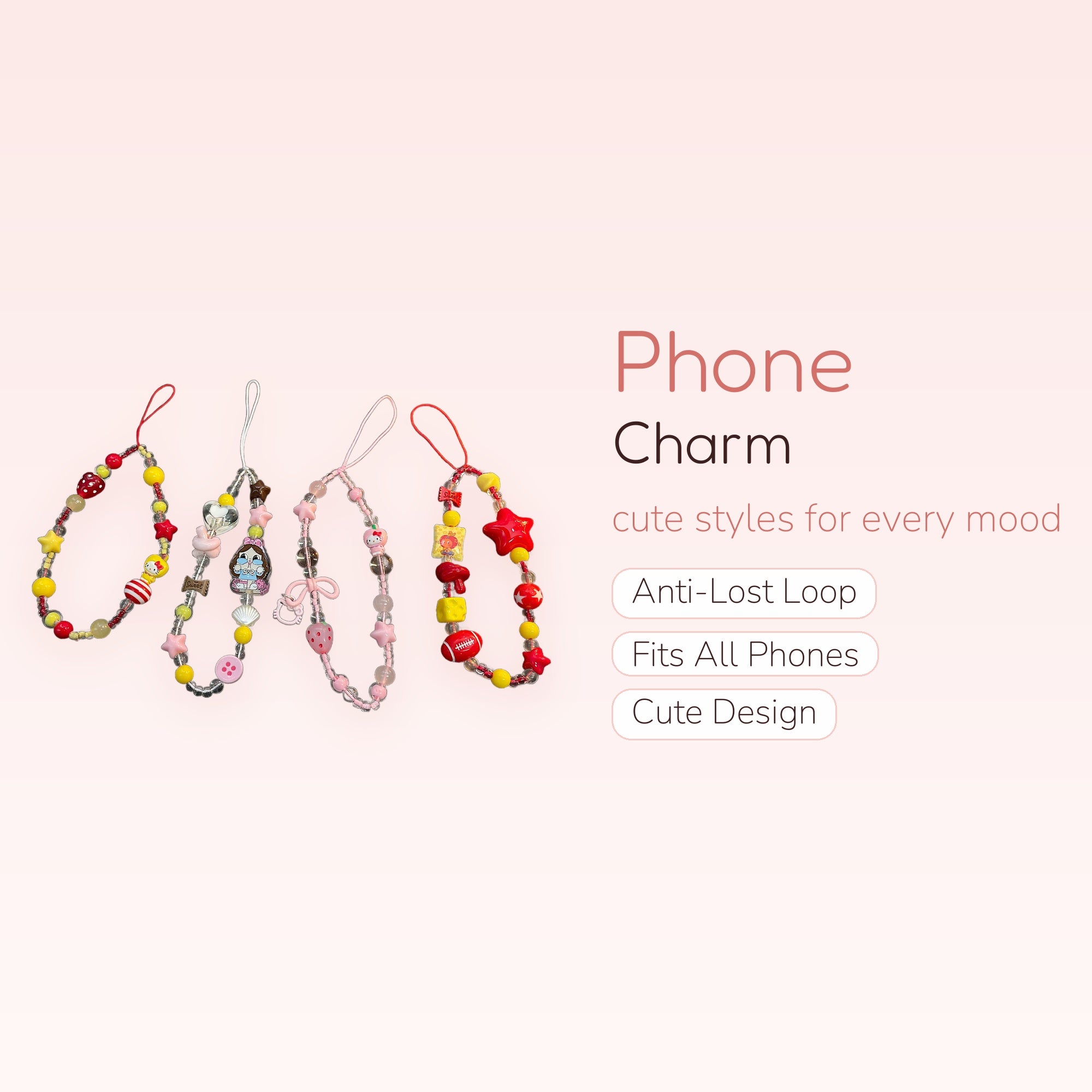 Kawaii Beaded Phone Charm Wrist Straps | Cute Y2K Aesthetic Phone Lanyards