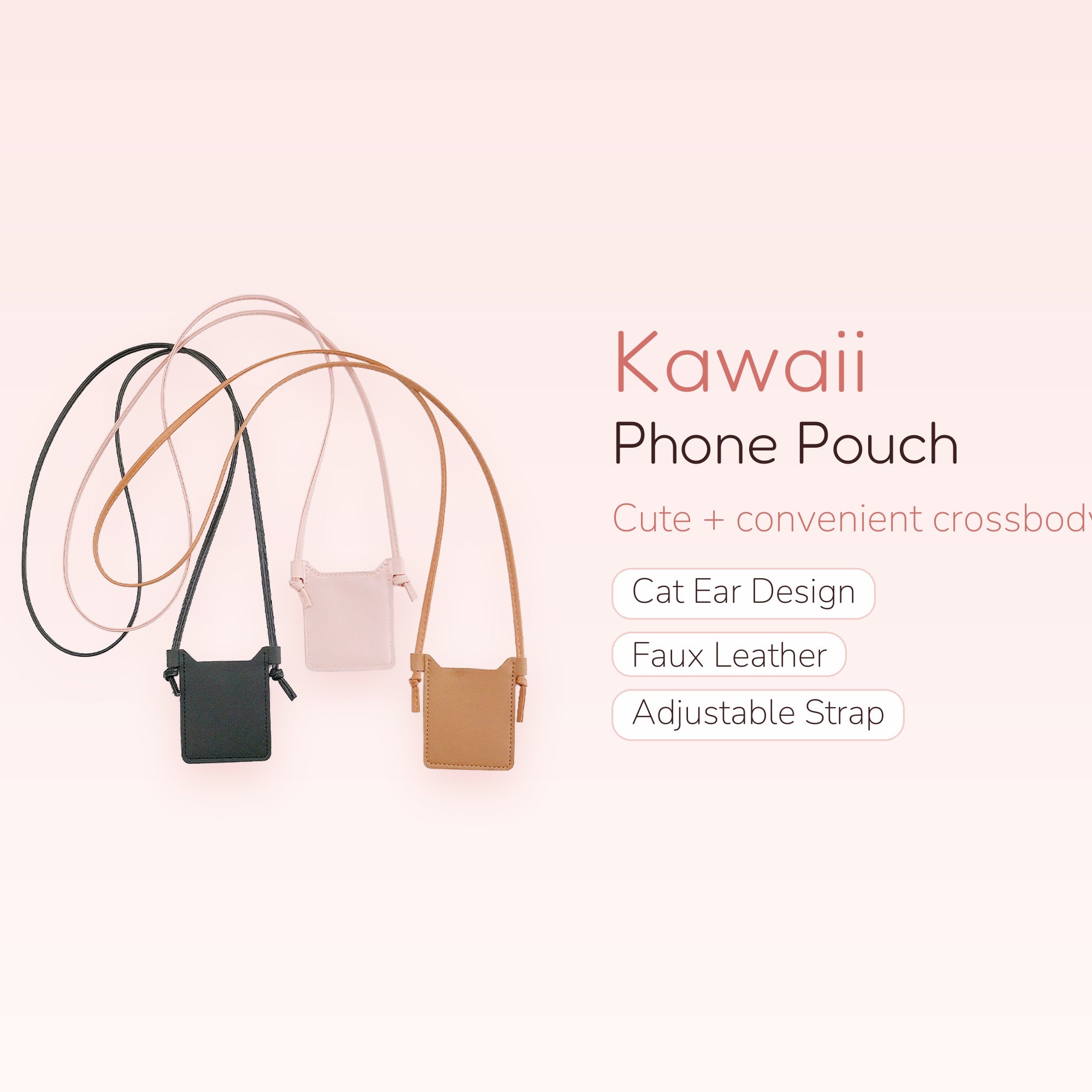 Cute Cat Ear Phone Pouch Bag | Crossbody Lanyard Strap