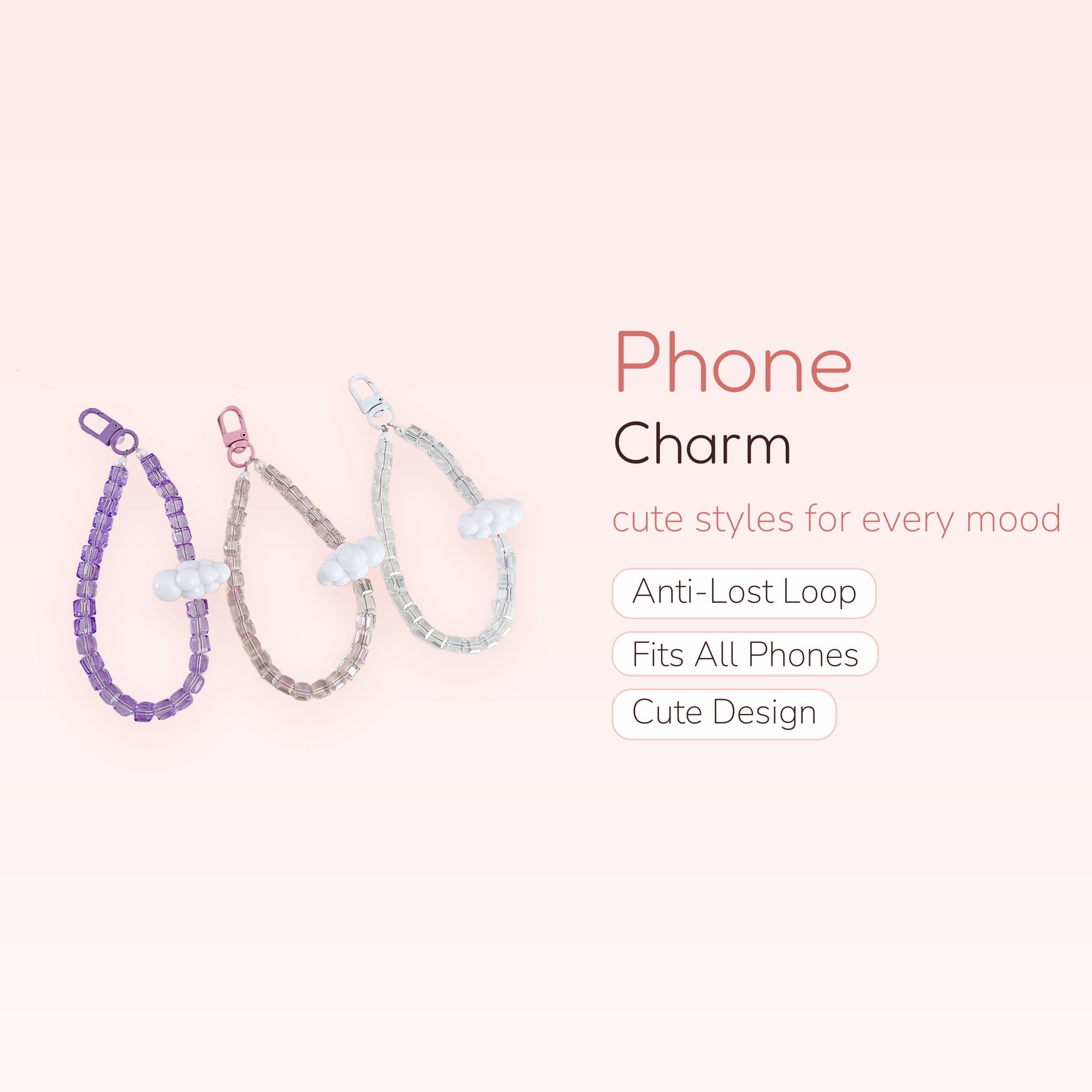 Pastel Cube Bead Cloud Phone Charm | Cute Beaded Wrist Strap Lanyard