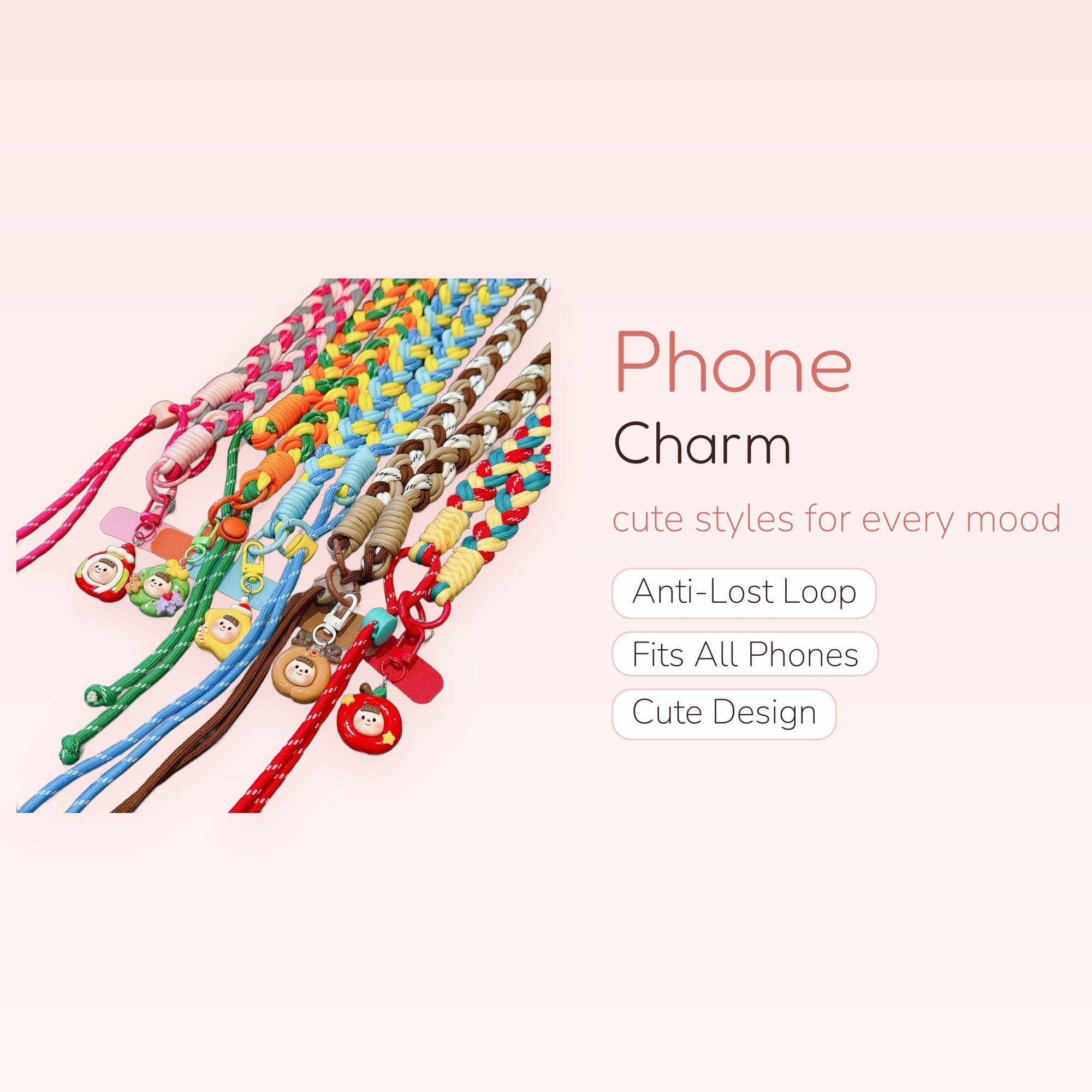 Braided Rope Phone Charm Lanyard | Cute Christmas Character Wrist Strap