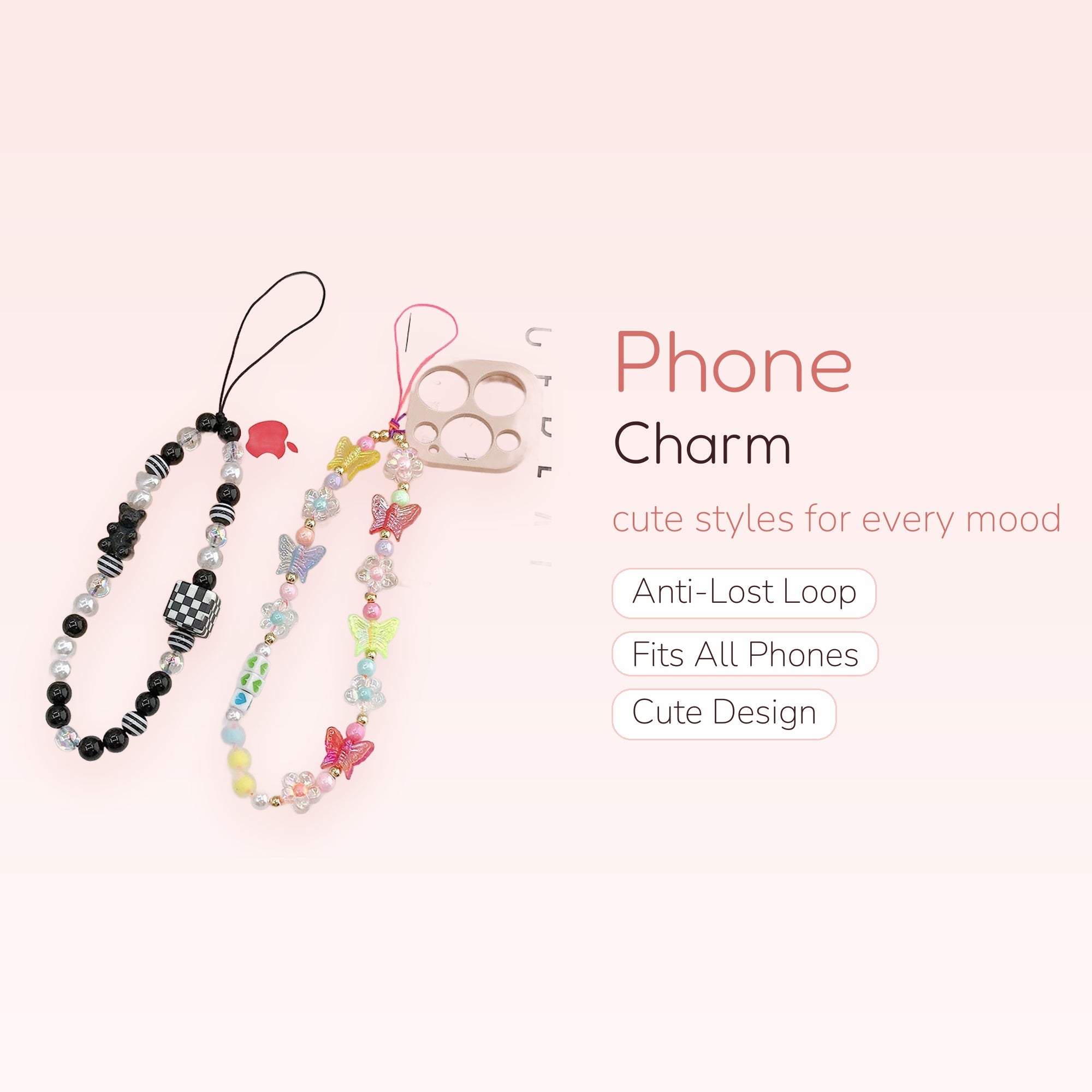 Kawaii Beaded Phone Charm Straps | Y2K Aesthetic Wrist Lanyards