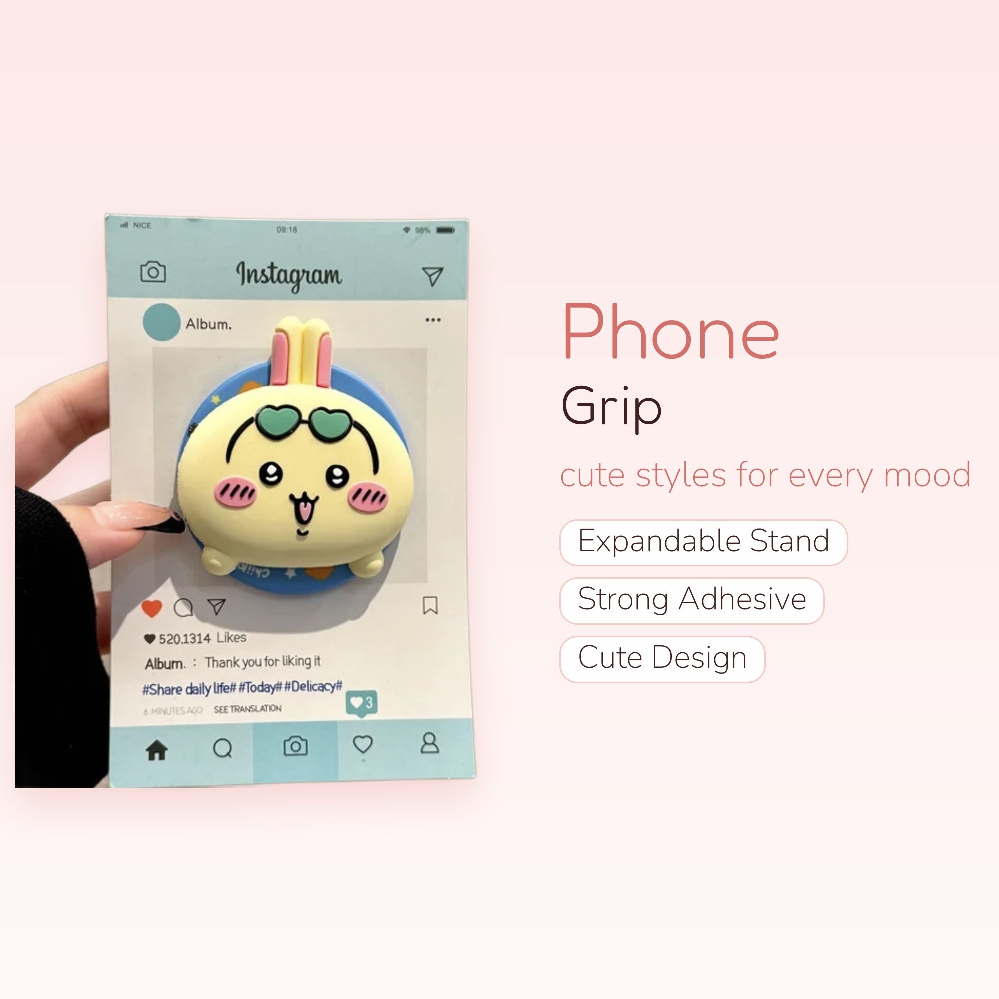 Kawaii Yellow Bunny Phone Grip | Cute Heart Sunglasses Pop Socket Stand