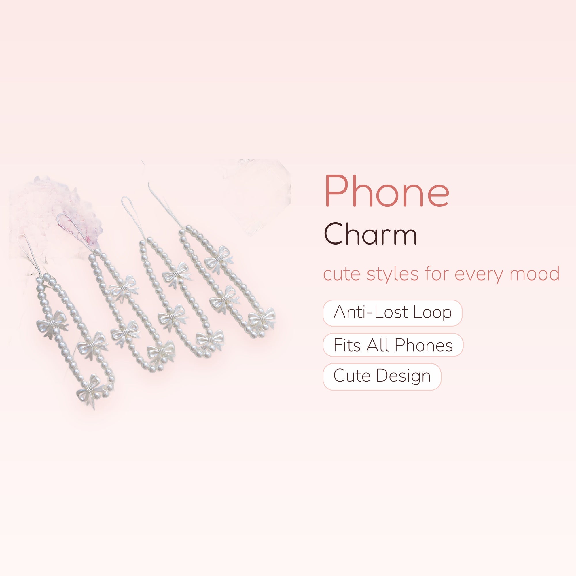 Cute Pearl Bow Phone Charm Strap | Aesthetic Beaded Wrist Lanyard