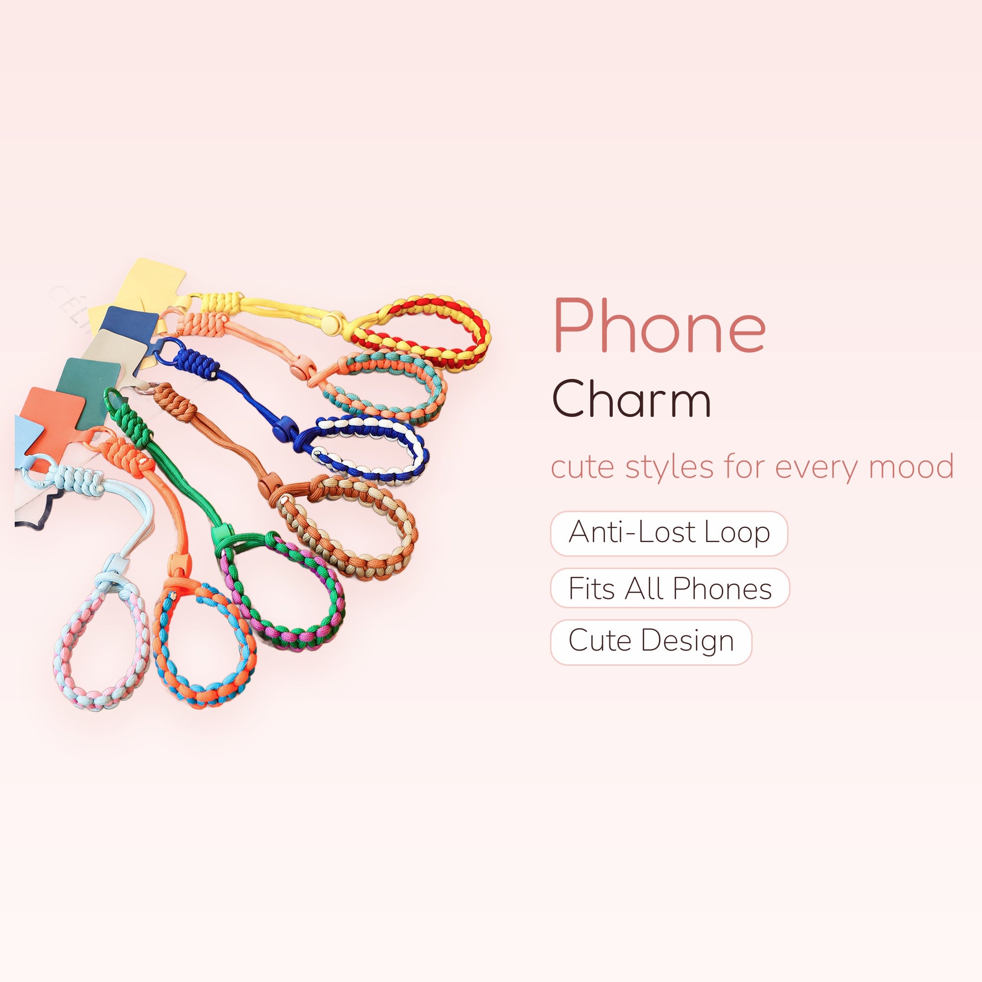 Colorful Braided Paracord Phone Charm Strap | Aesthetic Wrist Lanyard Keychain