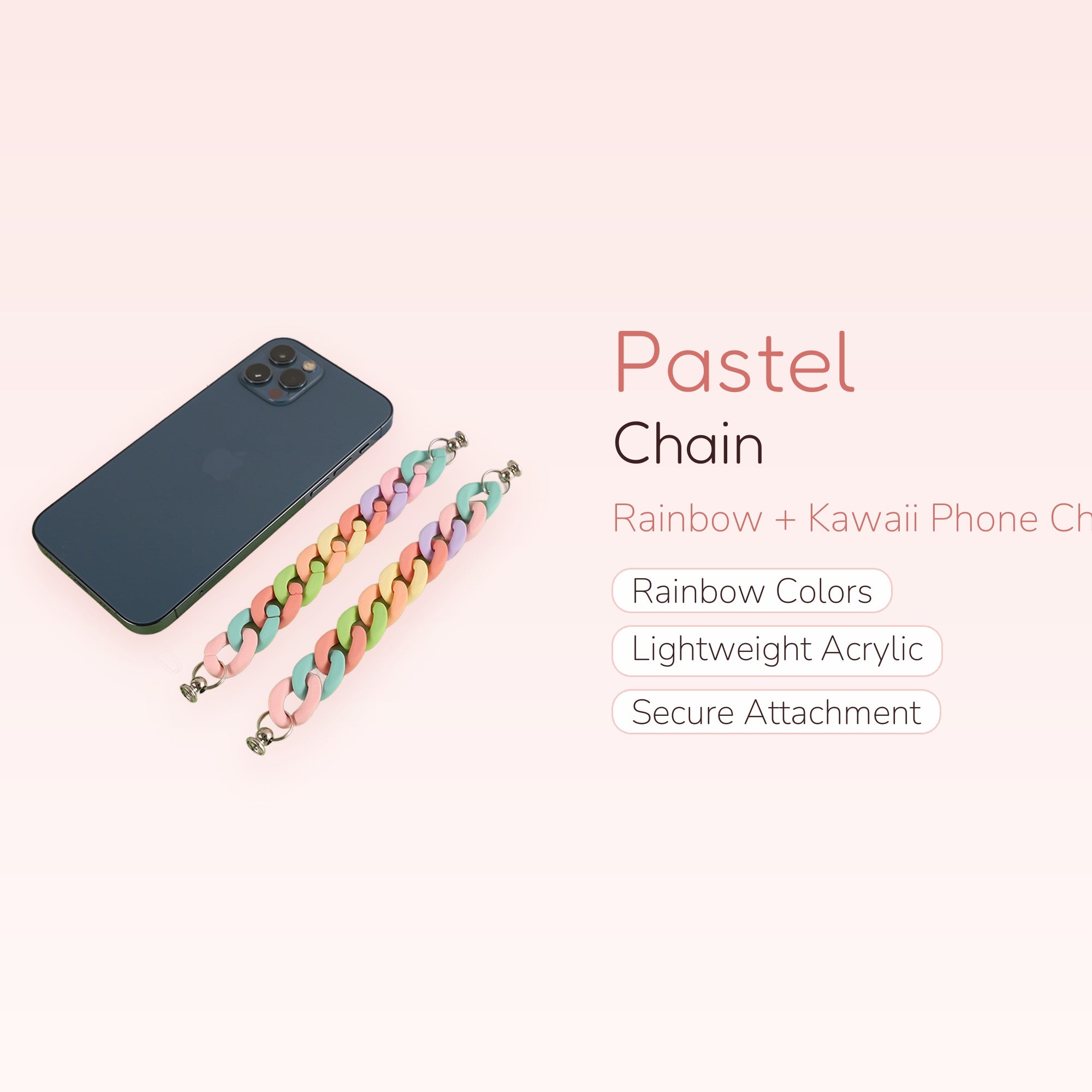 Pastel Rainbow Chain Phone Charm Strap | Kawaii Wrist Lanyard