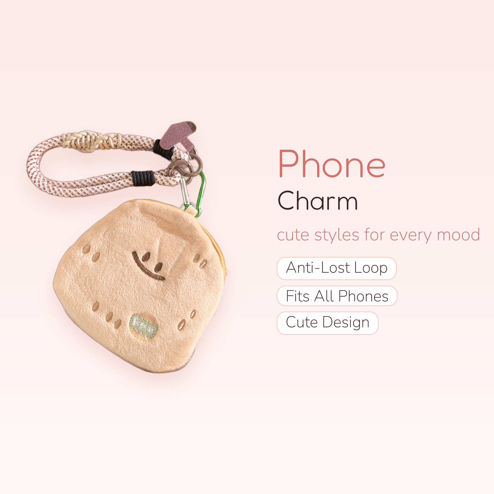 Kawaii Toast Plush Phone Charm Strap | Cute Bread Wrist Lanyard