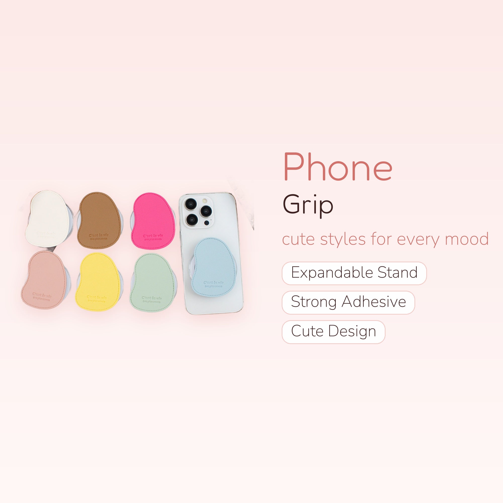 Aesthetic Organic Shape Phone Grip | Cute Pastel Faux Leather Pop Socket Stand