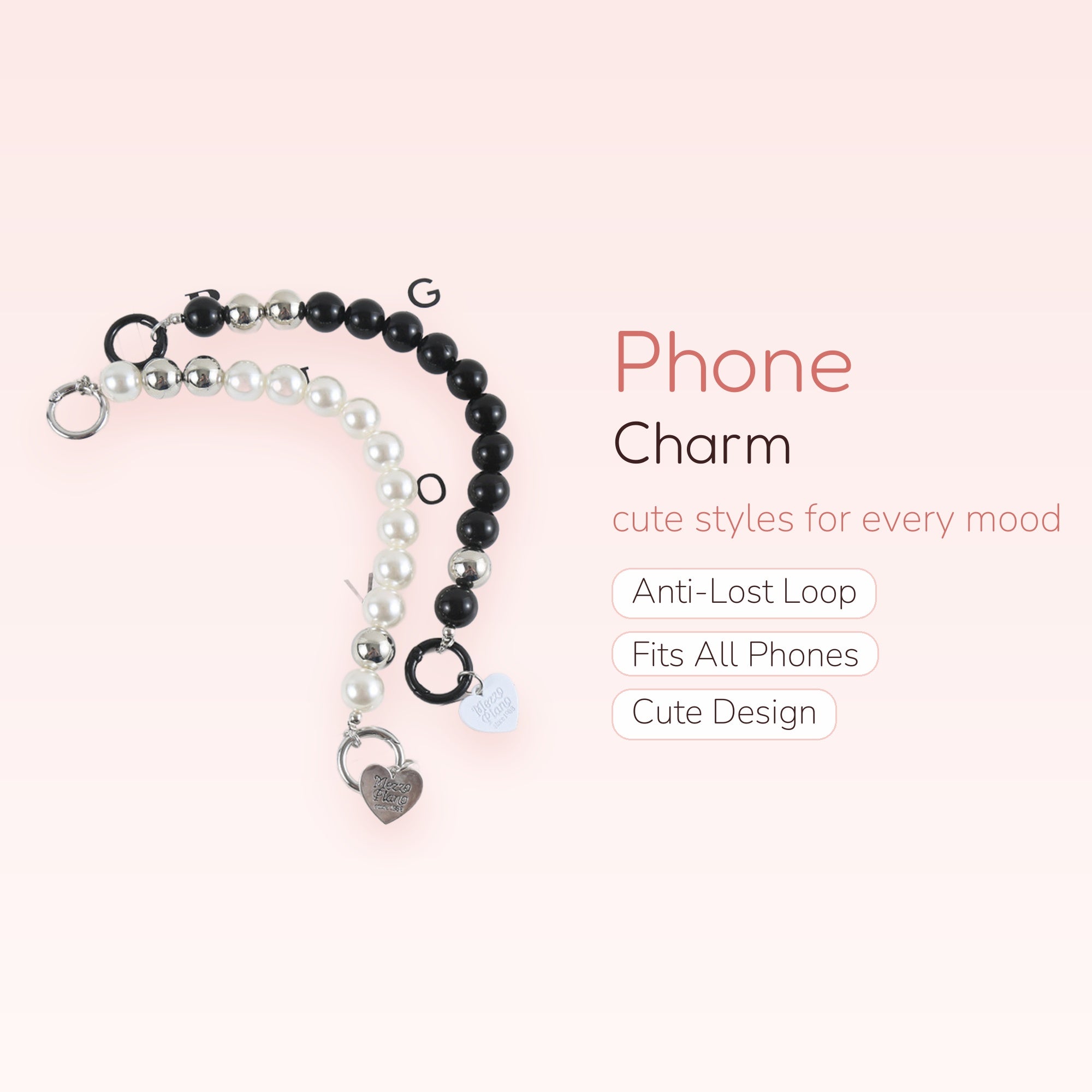 Aesthetic Black & White Pearl Phone Charm | Chic Beaded Wrist Strap