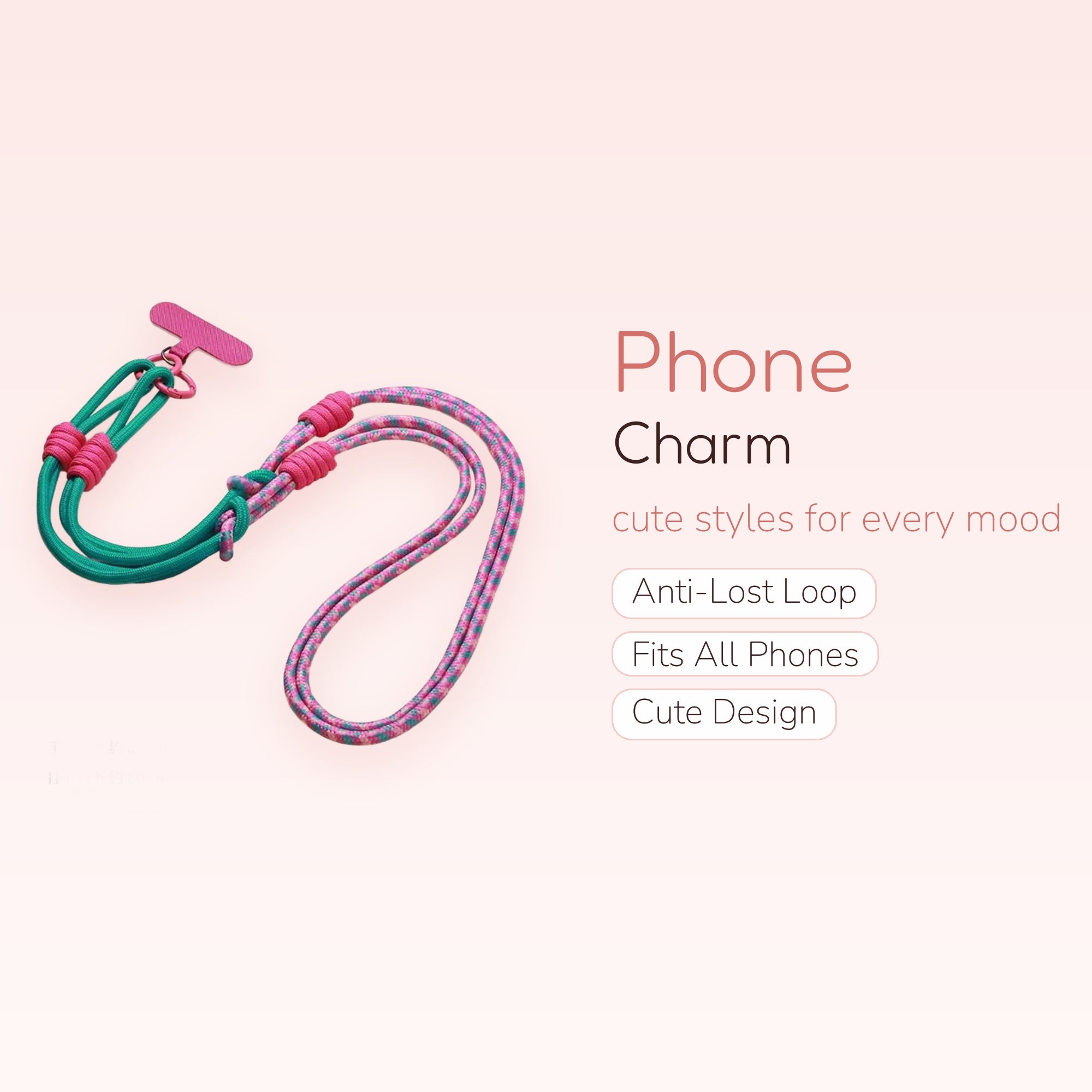 Y2K Pink & Teal Rope Phone Lanyard | Adjustable Crossbody Wrist Neck Strap