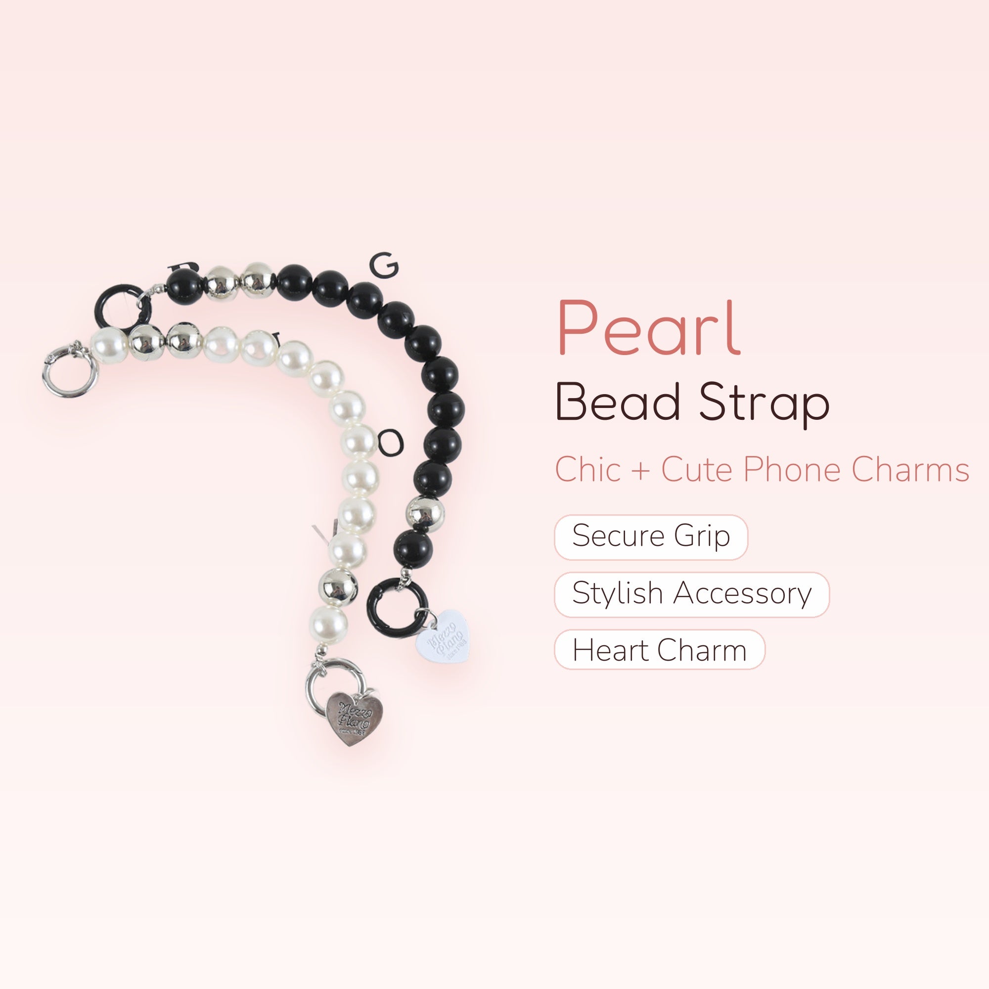 Chic Pearl & Bead Phone Charm Strap | Wrist Lanyard with Heart Charm