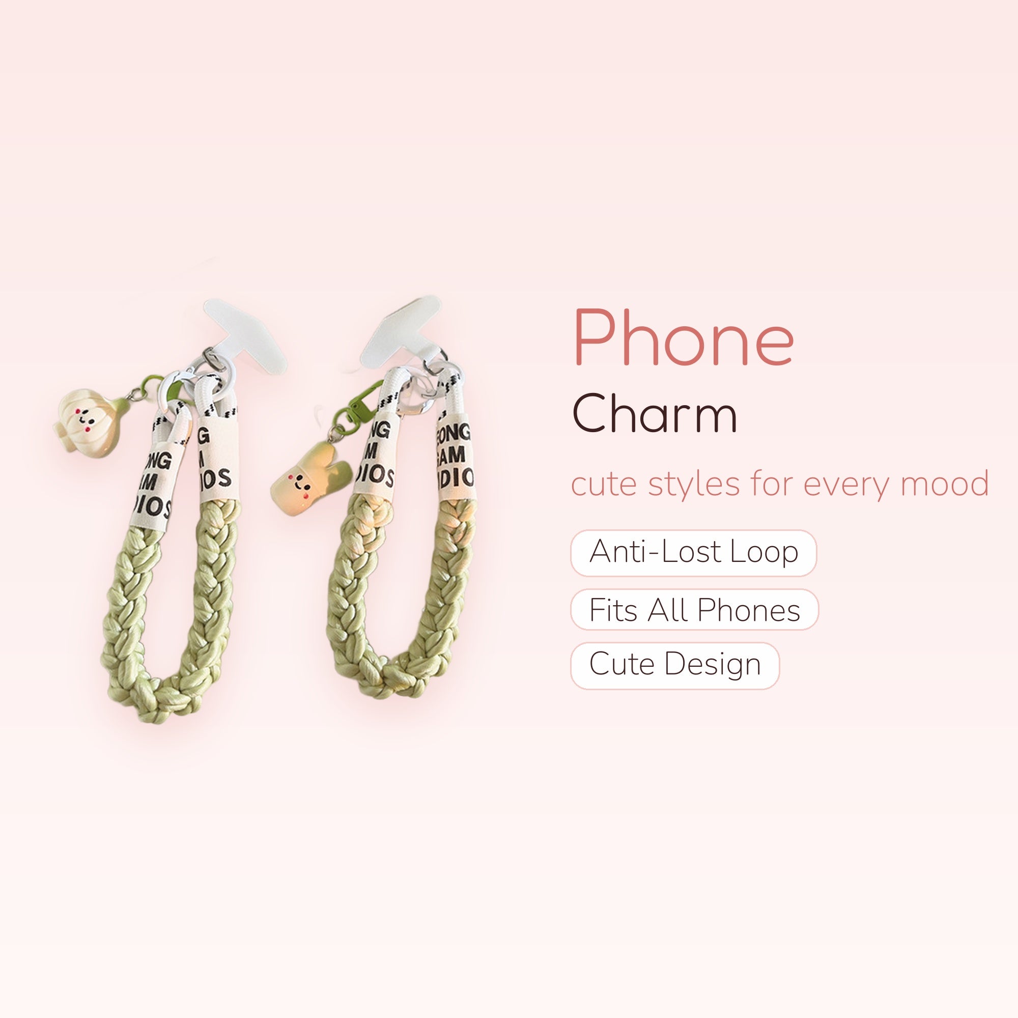Kawaii Braided Rope Phone Charm Strap | Cute Character Wrist Lanyard