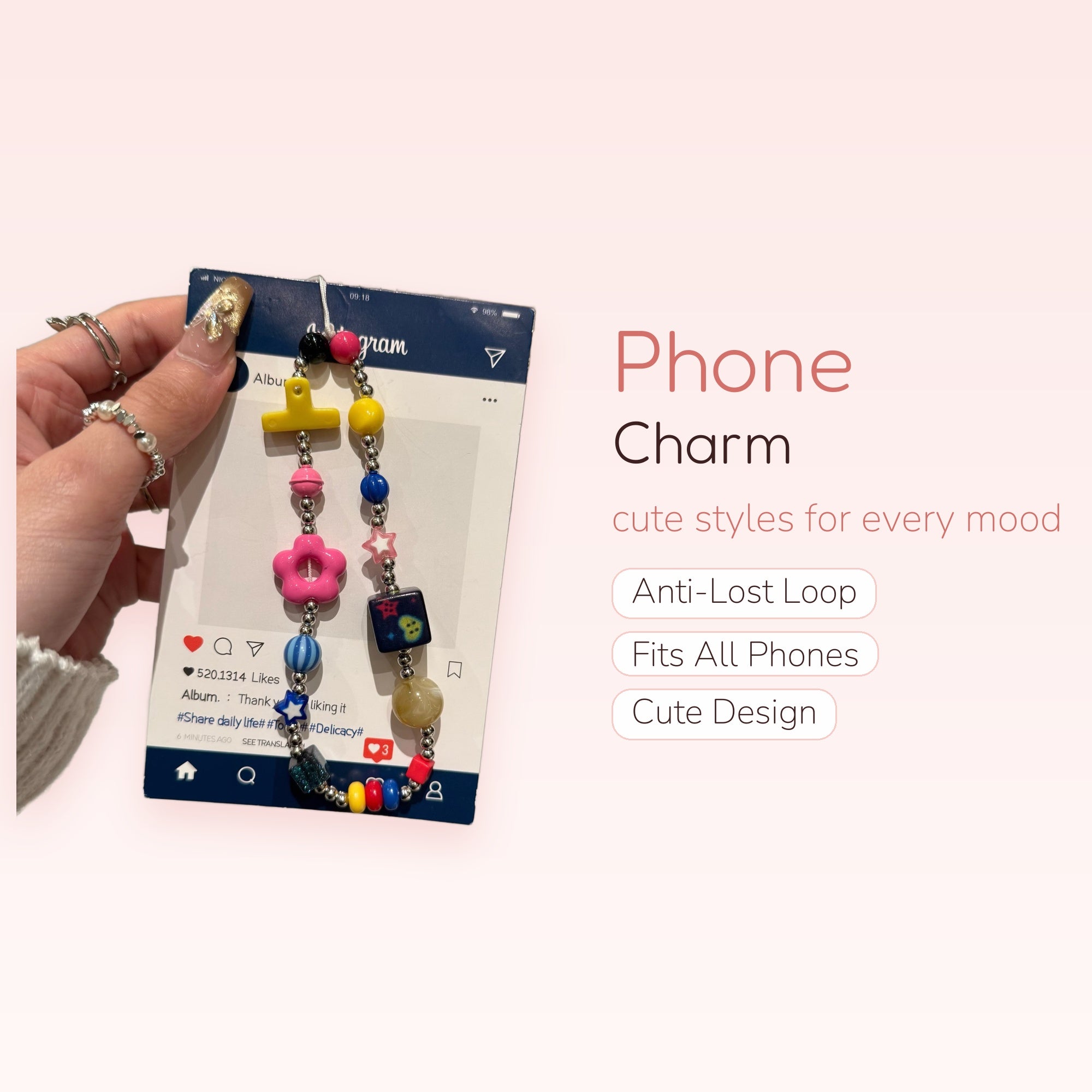 Y2K Colorful Beaded Phone Charm Strap | Aesthetic Bright Bead Wrist Lanyard