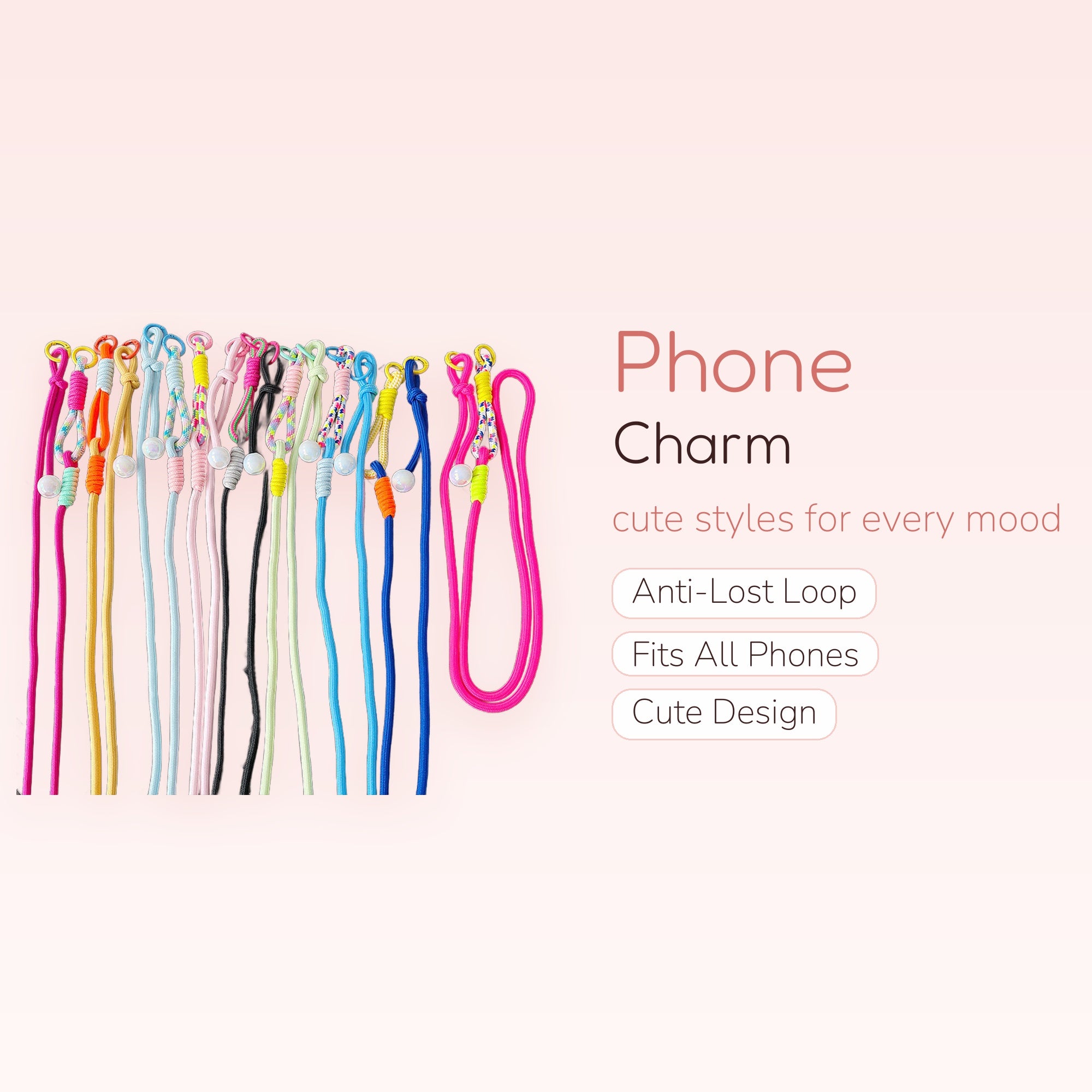 Vibrant Braided Rope Phone Charm Lanyard | Adjustable Beaded Wrist Strap