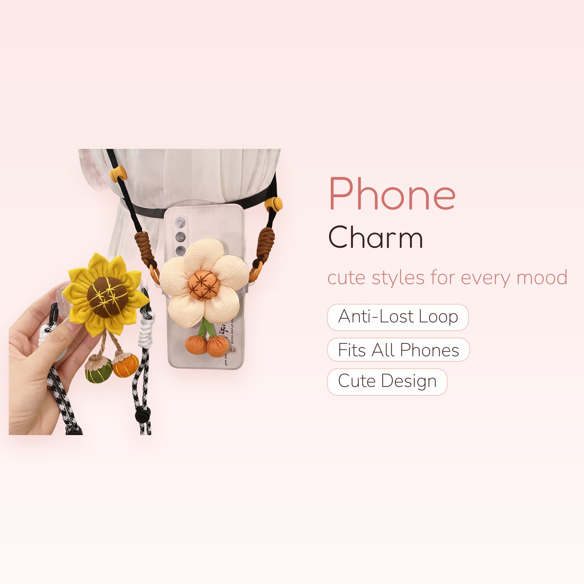 Kawaii Sunflower & Daisy Phone Lanyard | Cute Floral Crossbody Phone Strap