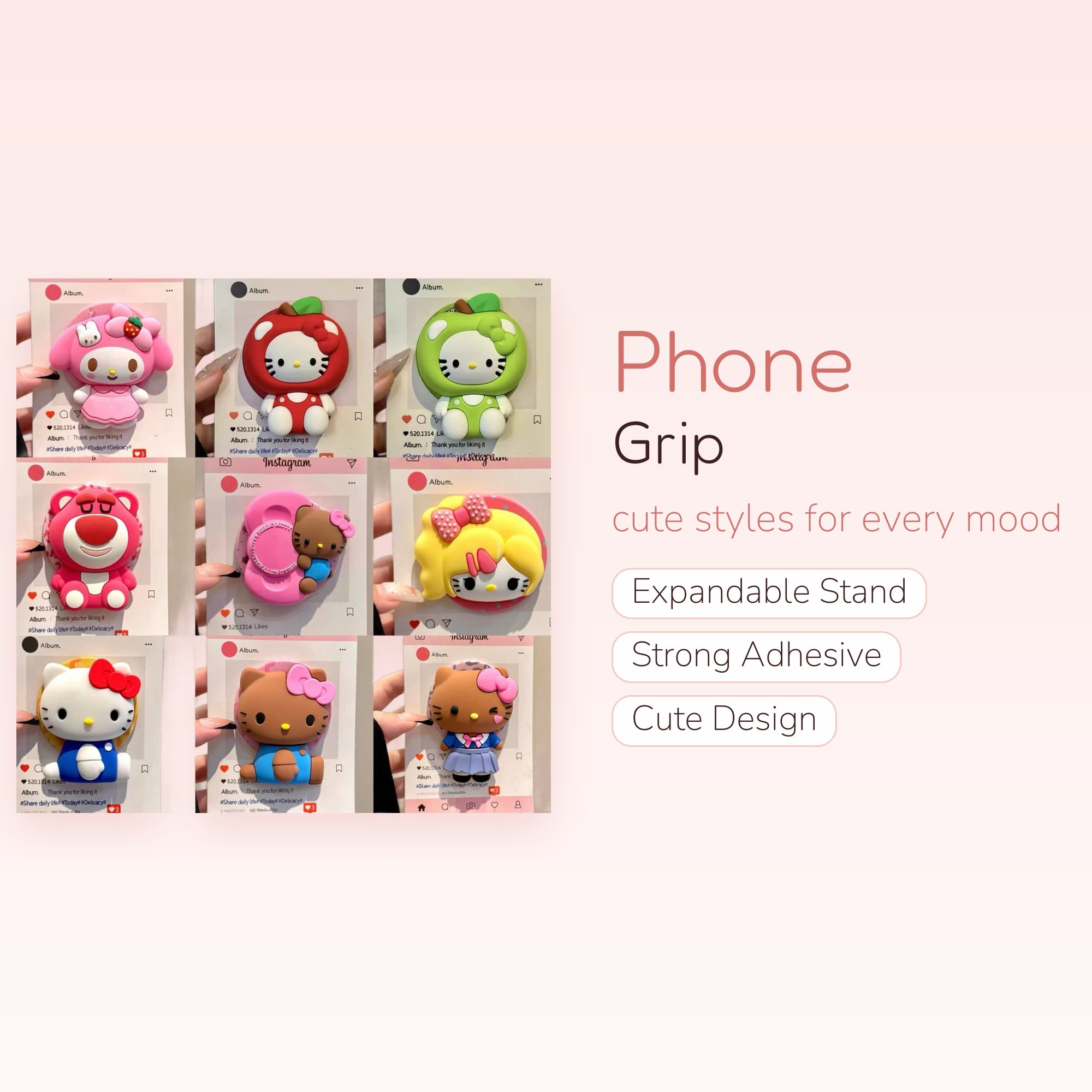 Kawaii Hello Kitty & Friends Silicone Phone Grip | Cute Cartoon Pop Socket Stand