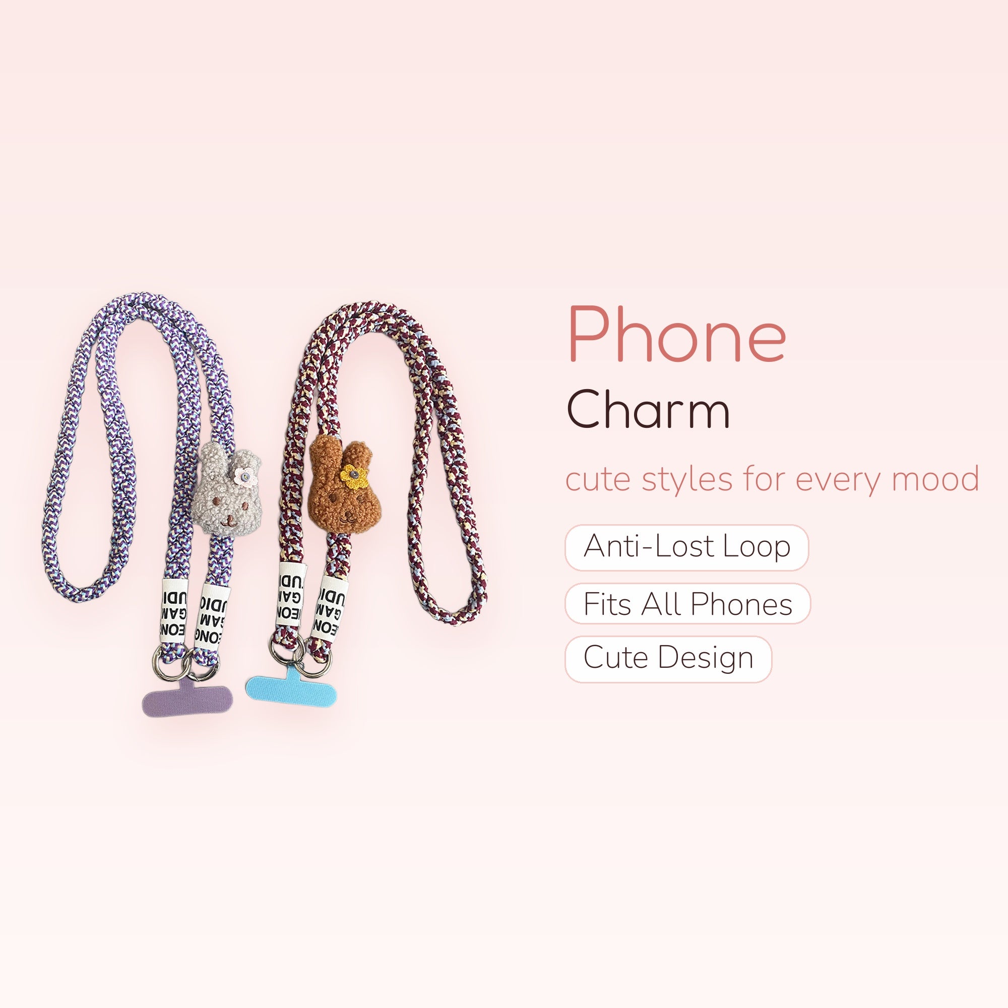 Kawaii Braided Lanyard Phone Charm | Cute Bunny Plush Strap for Phone Case