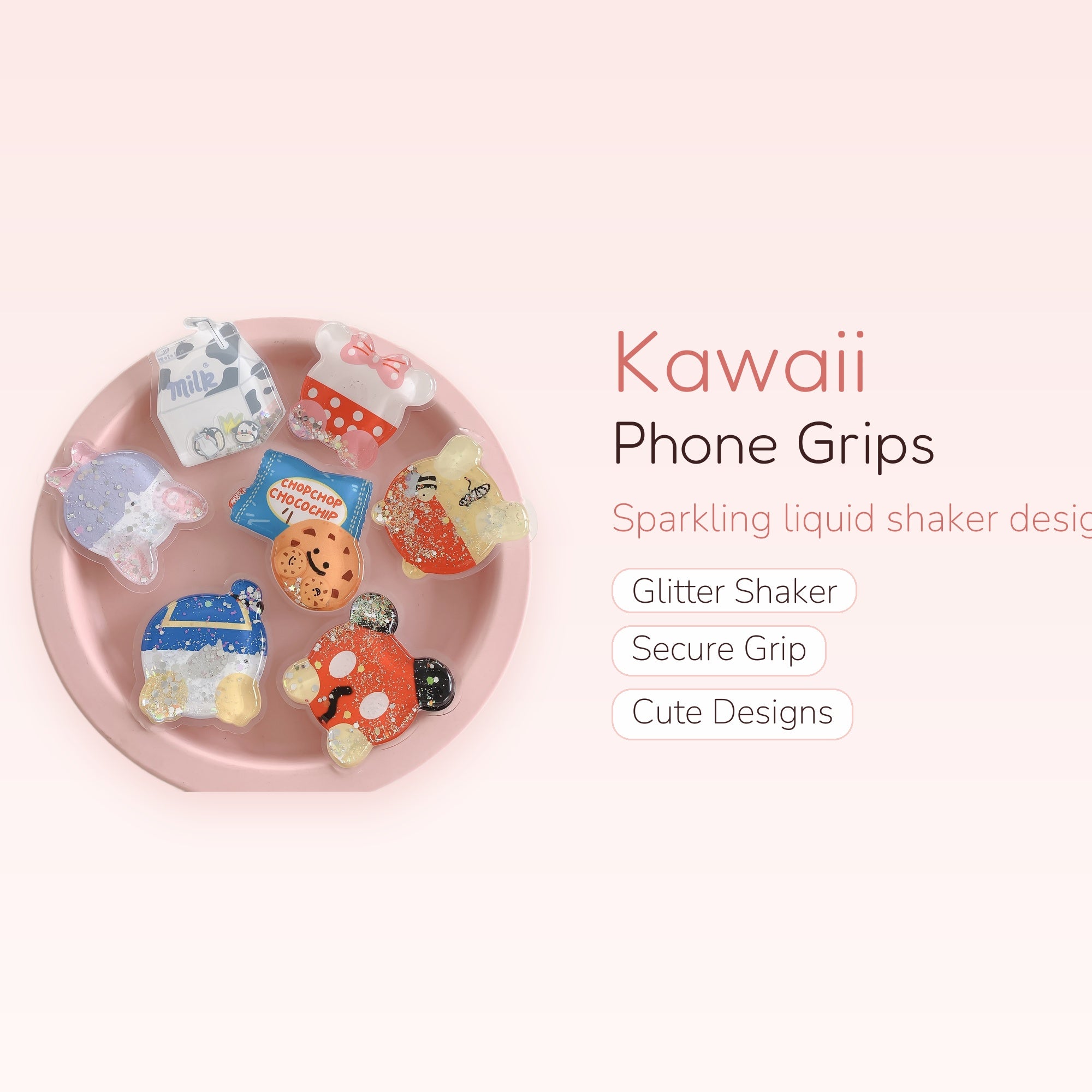 Kawaii Glitter Phone Grips | Cute Liquid Shaker Phone Holders