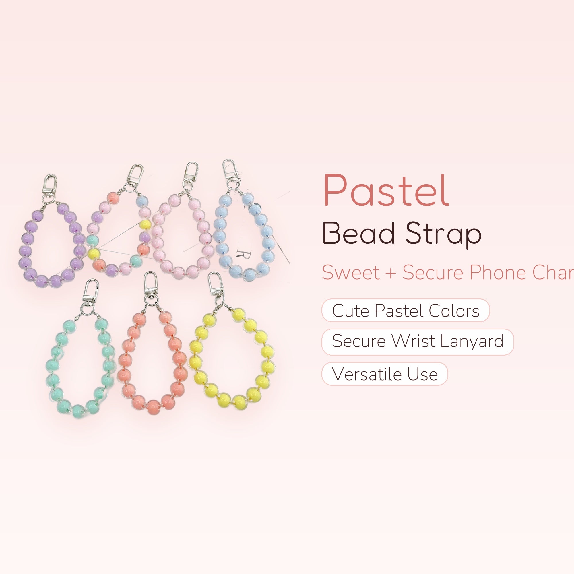 Pastel Bead Phone Charm Strap | Cute Wrist Lanyard Keychain