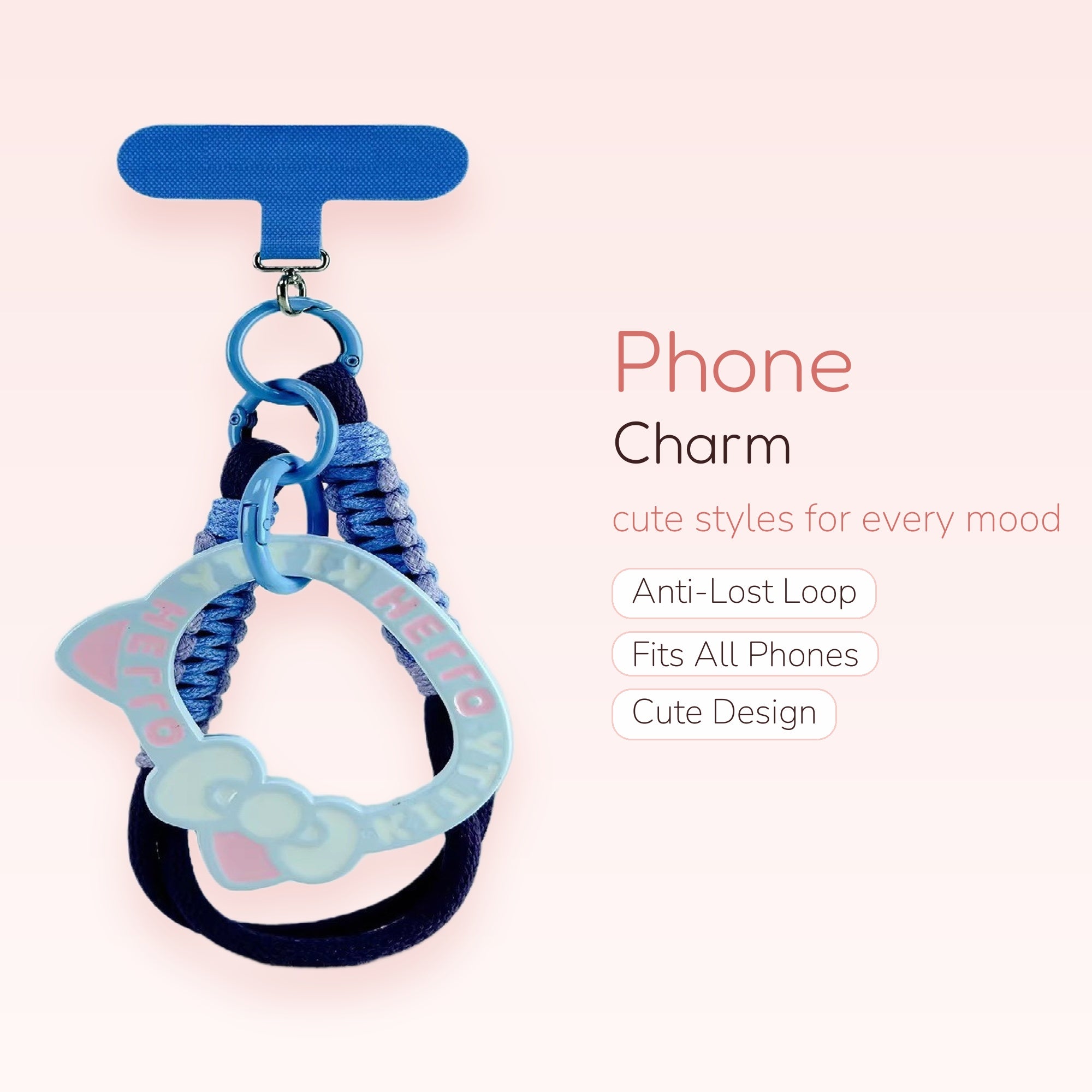 Blue Braided Hello Kitty Phone Charm | Cute Silicone Kitty Phone Strap