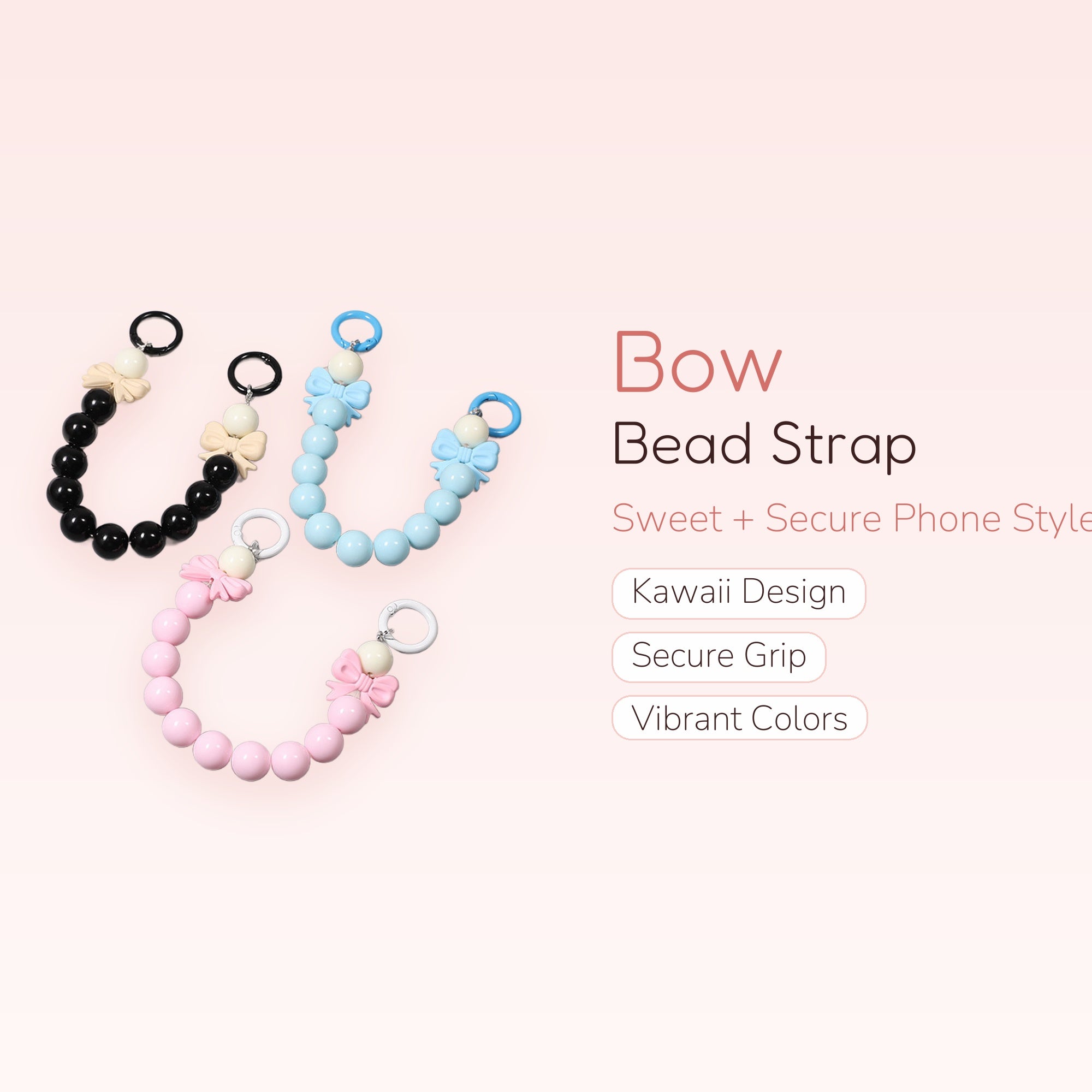 Cute Bow Bead Phone Charm Strap | Kawaii Wrist Lanyard